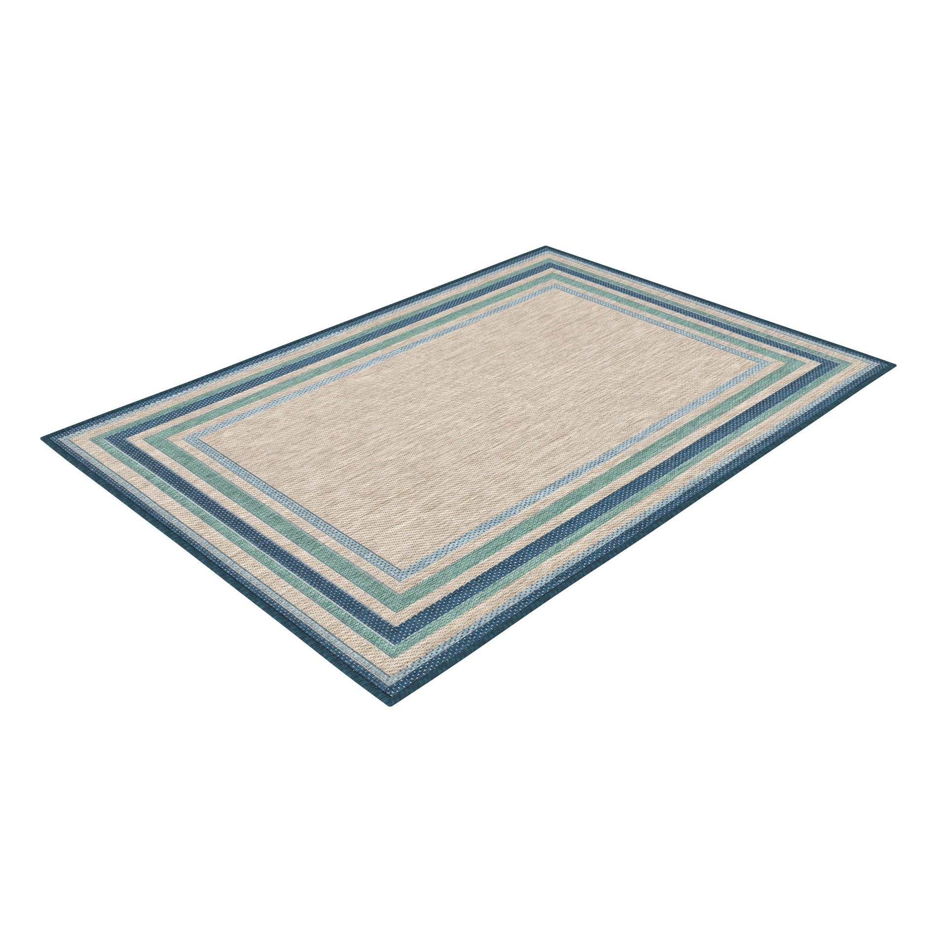 slide 2 of 6, allen + roth with STAINMASTER Blue Green Border 5 x 7 (ft) Loomed Blue-Green Rectangular Outdoor Border Pet Friendly Area rug, 1 ct