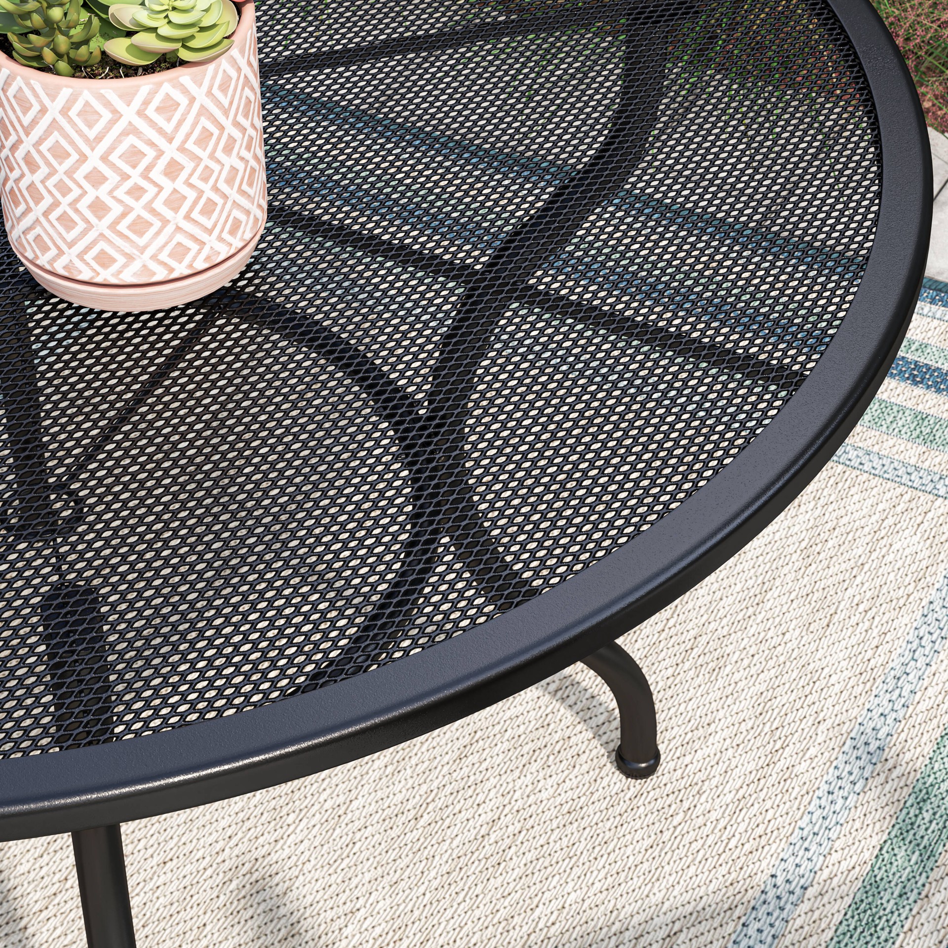 slide 5 of 6, allen + roth with STAINMASTER Blue Green Border 5 x 7 (ft) Loomed Blue-Green Rectangular Outdoor Border Pet Friendly Area rug, 1 ct