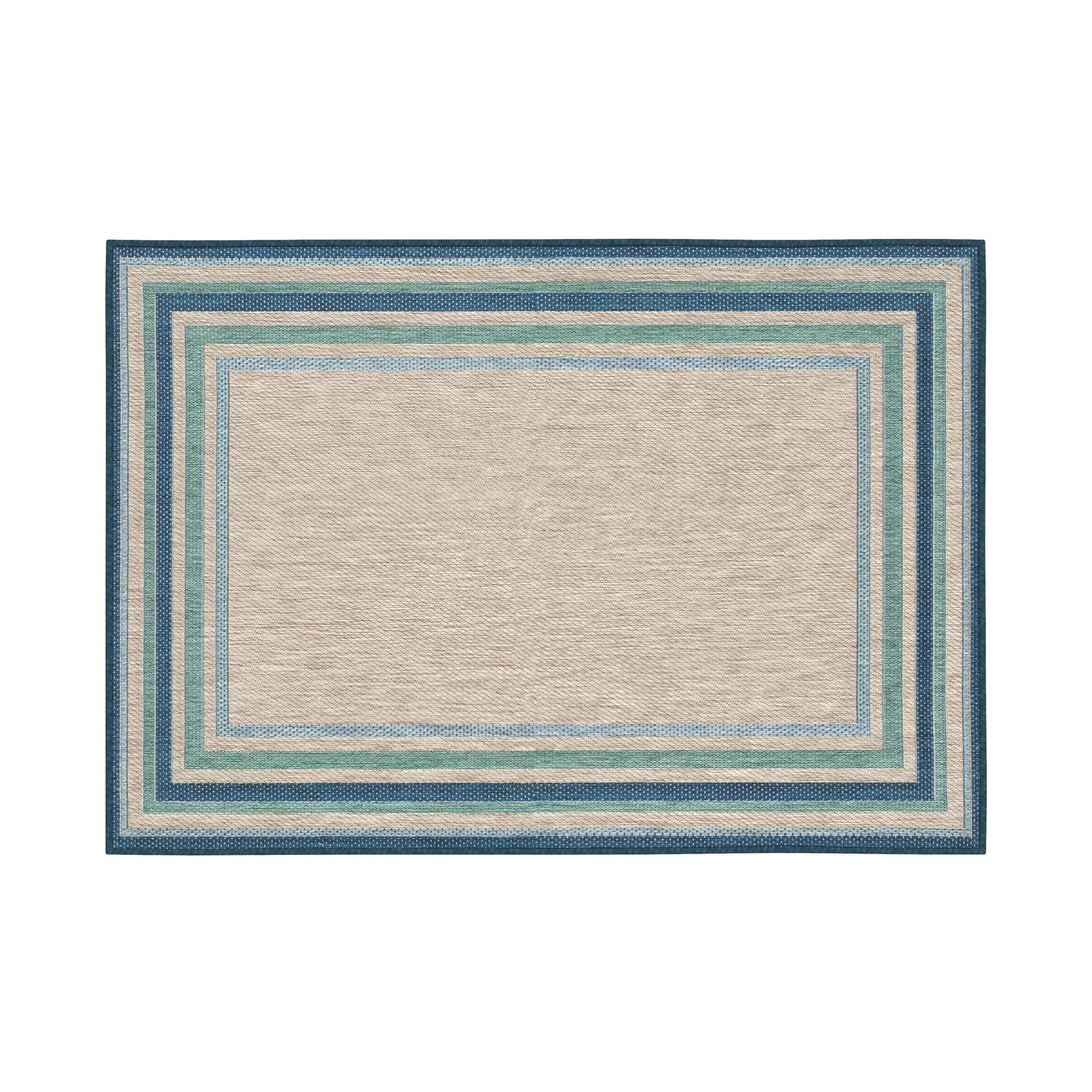 slide 6 of 6, allen + roth with STAINMASTER Blue Green Border 5 x 7 (ft) Loomed Blue-Green Rectangular Outdoor Border Pet Friendly Area rug, 1 ct