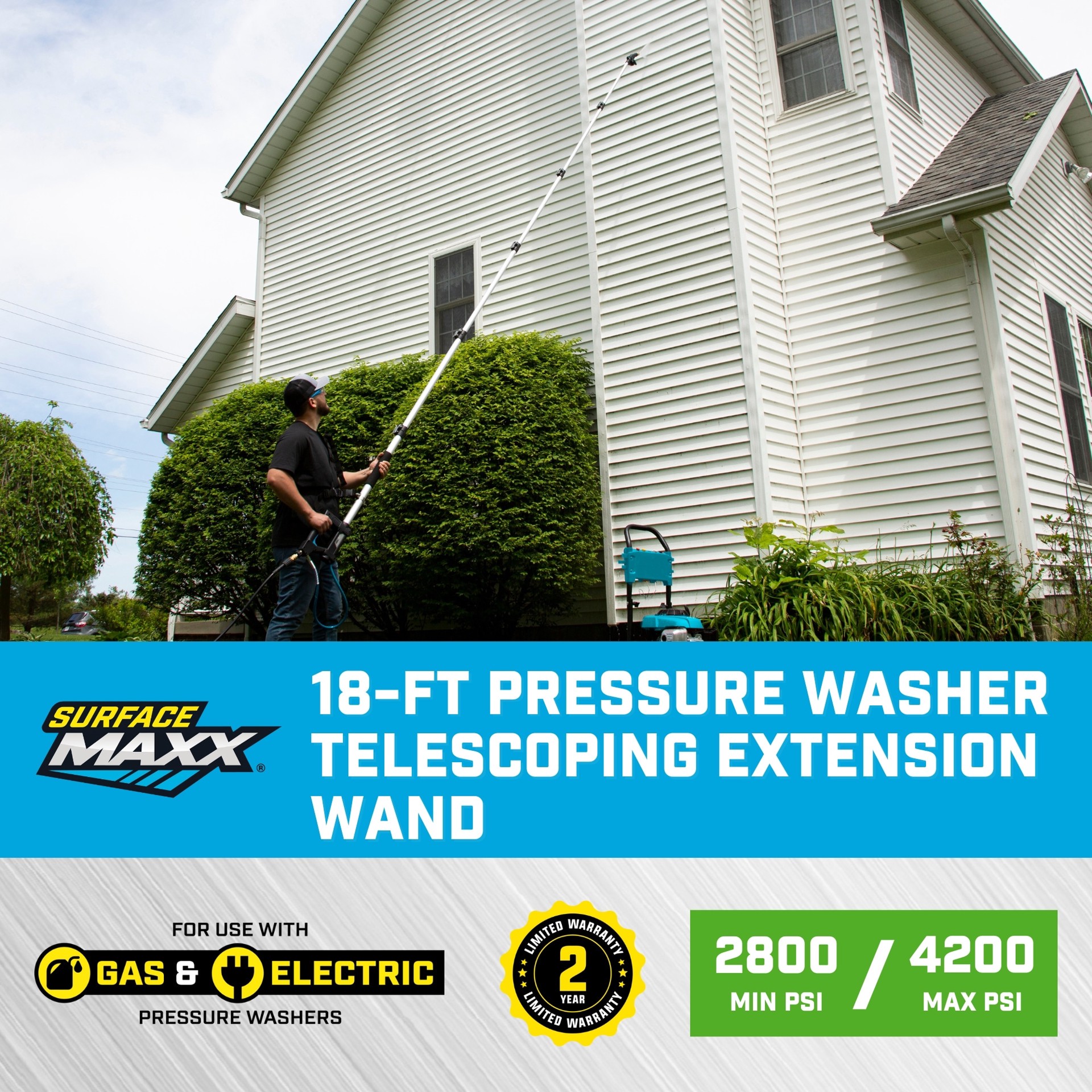slide 2 of 6, SurfaceMaxx 18-ft up to 4200-PSI Plastic Pressure Washer Telescoping/Extension wand, 1 ct