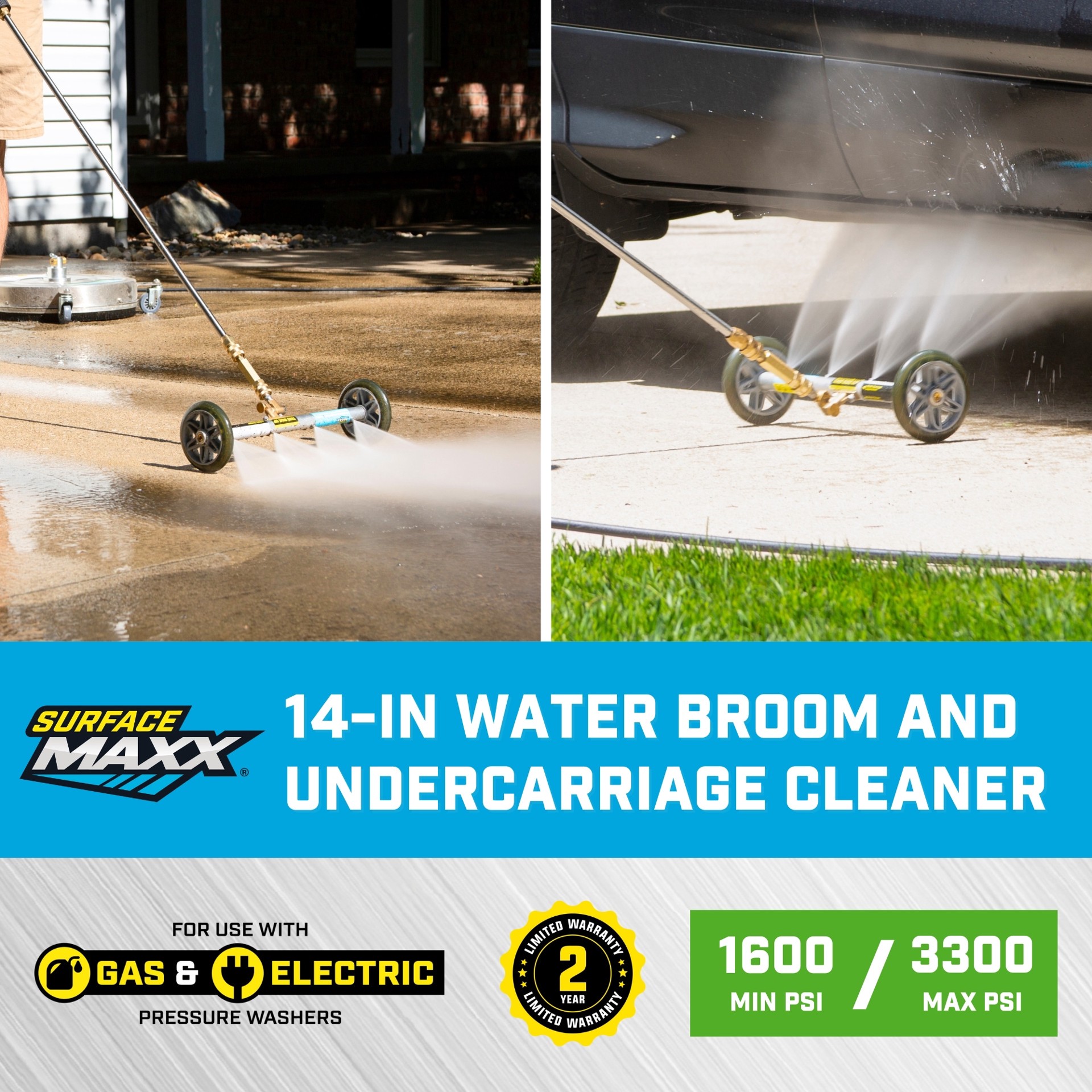 slide 6 of 6, SurfaceMaxx 14-in up to 3300-PSI Water broom for Gas and electric pressure washers, 1 ct