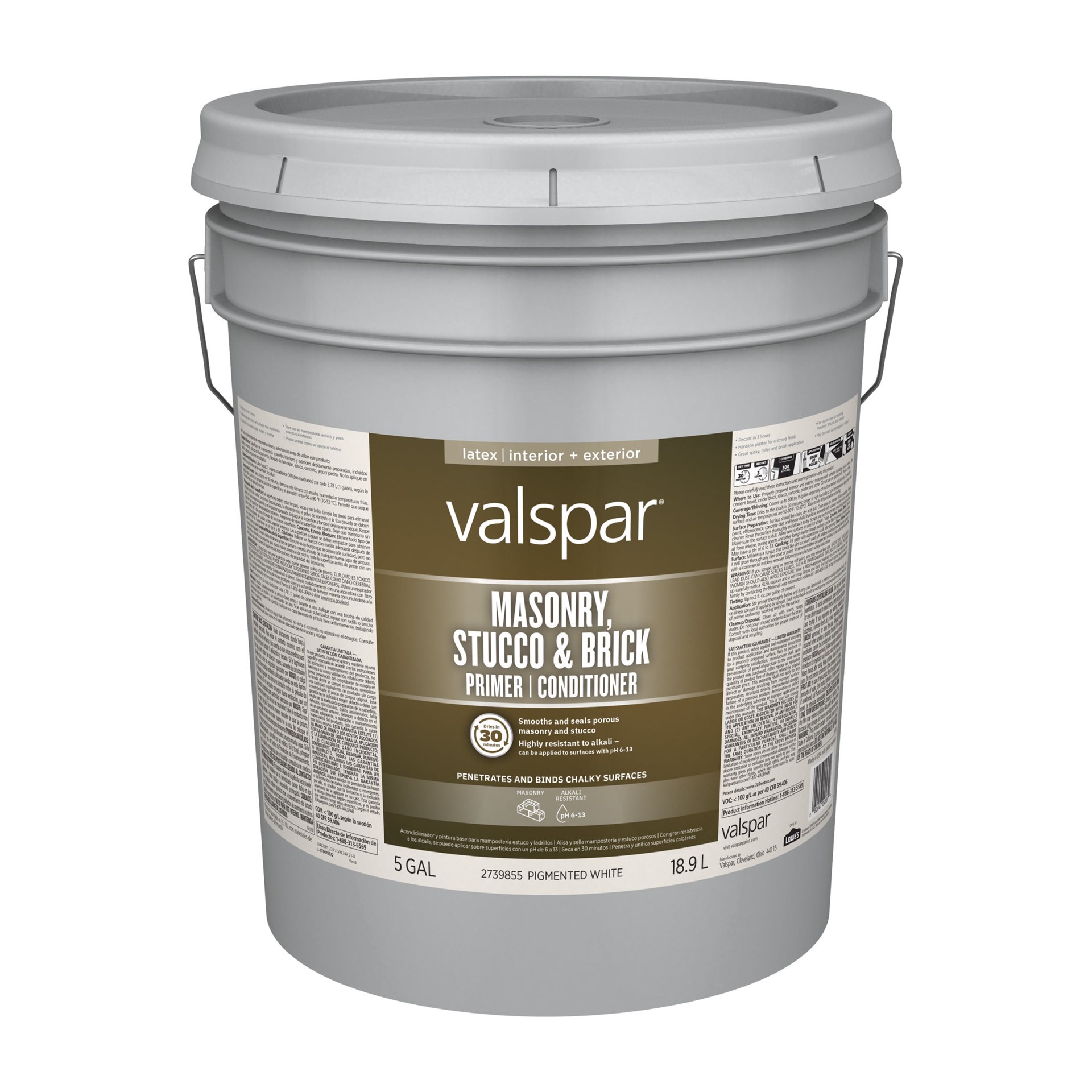 slide 1 of 5, Valspar Masonry, Stucco, and Brick Interior/Exterior Multi-purpose Water-based Primer ( 5-gallon ), 1 ct
