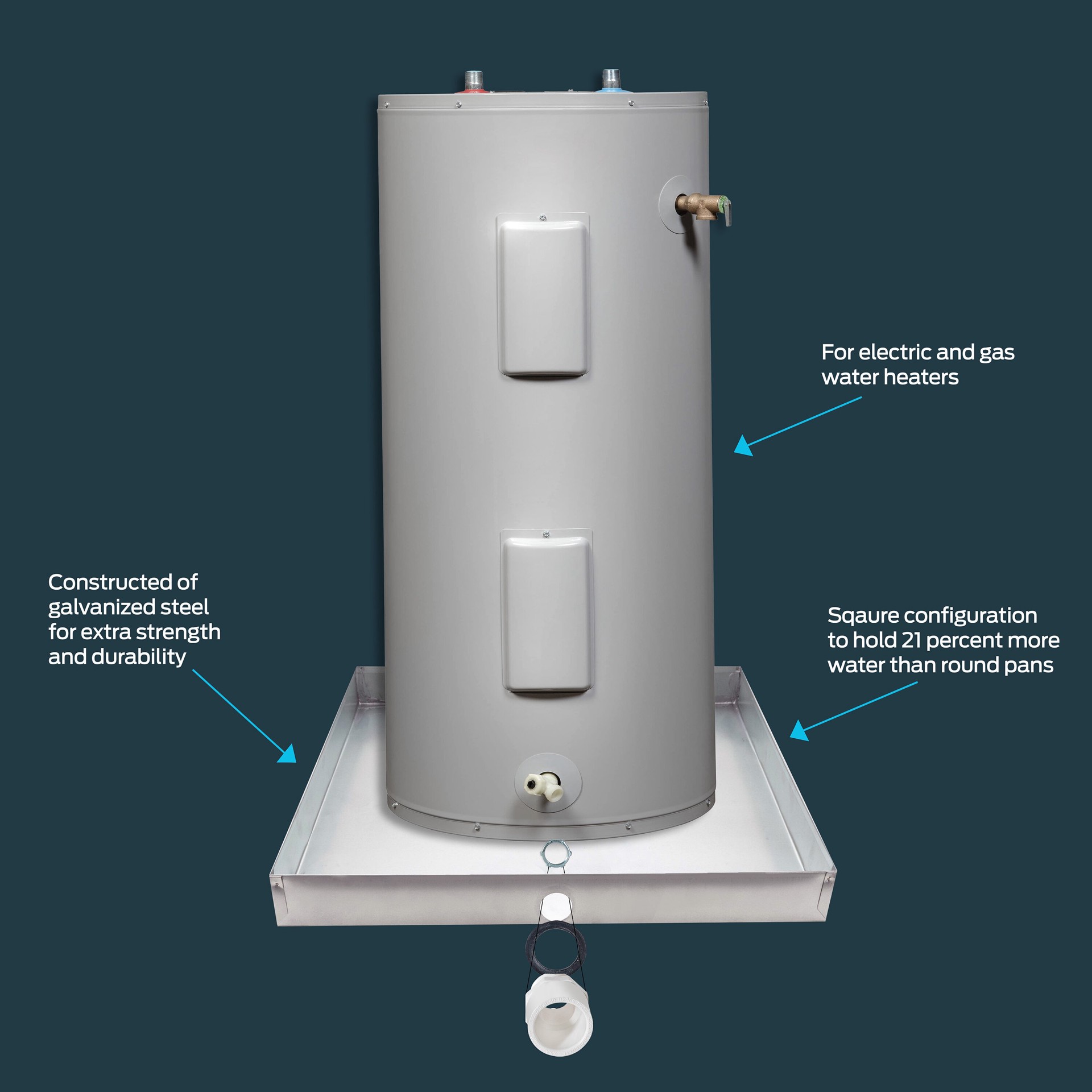 slide 6 of 6, EASTMAN 22-in ID Galvanized steel Water Heater Drain pan with PVC Fitting, 1 ct