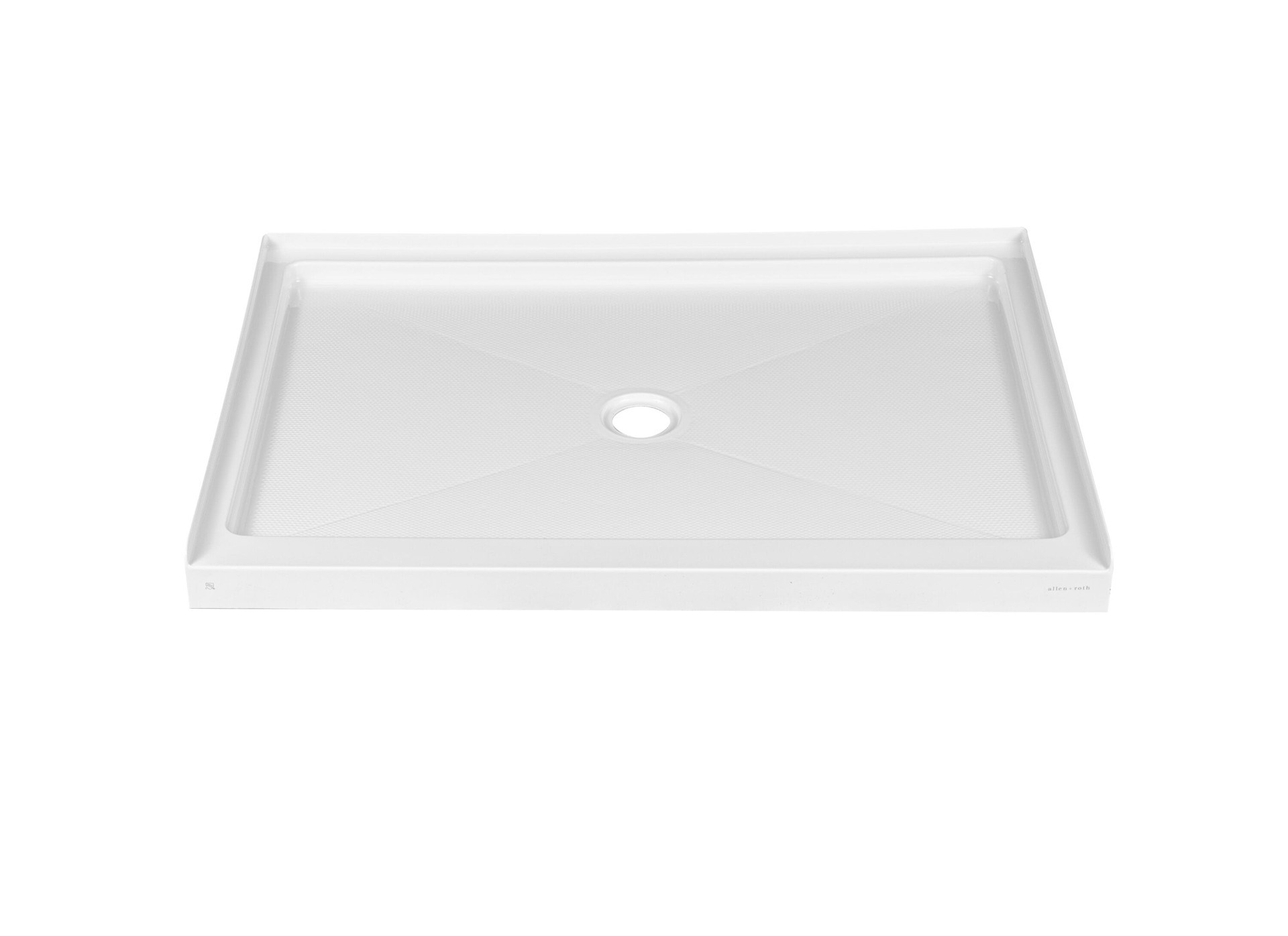 slide 3 of 6, allen + roth Platform 48-in W x 34-in L Center White Single Threshold Rectangle Shower Pan Base with 2.63-in H Threshold, 1 ct