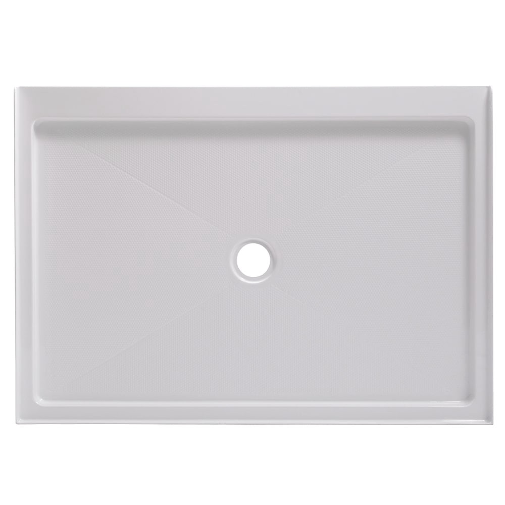 slide 4 of 6, allen + roth Platform 48-in W x 34-in L Center White Single Threshold Rectangle Shower Pan Base with 2.63-in H Threshold, 1 ct