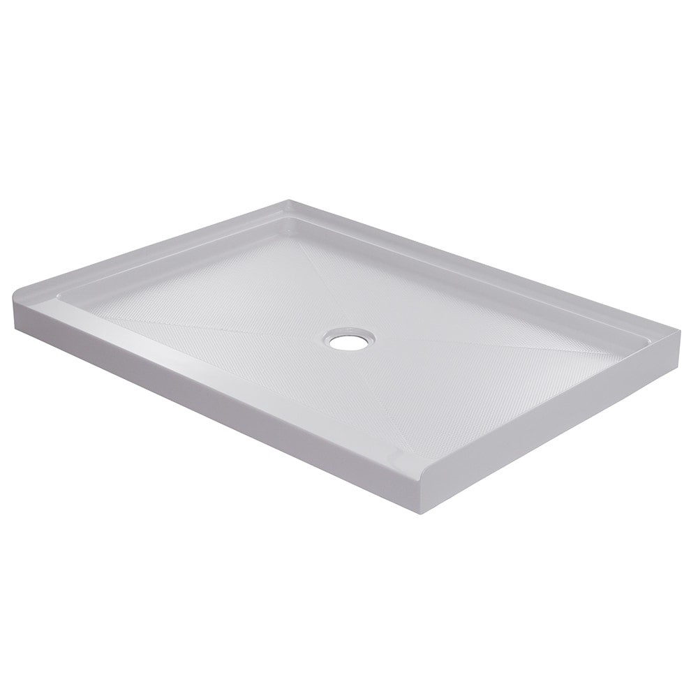 slide 1 of 6, allen + roth Platform 48-in W x 34-in L Center White Single Threshold Rectangle Shower Pan Base with 2.63-in H Threshold, 1 ct