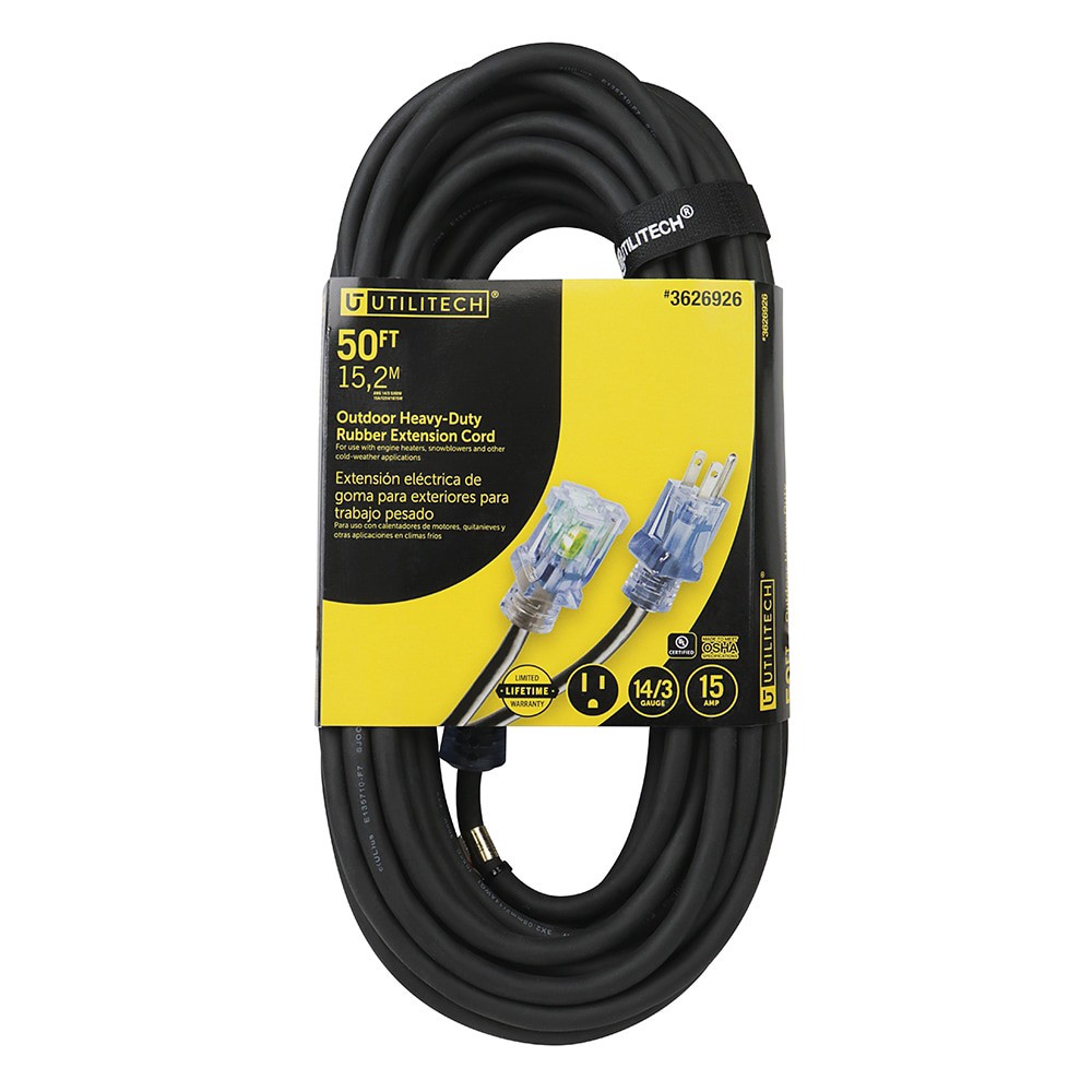 slide 2 of 4, Utilitech 50-ft 14 / 3 Heavy Duty 3 Prong Black Indoor/Outdoor Extension Power Cord, 1 ct