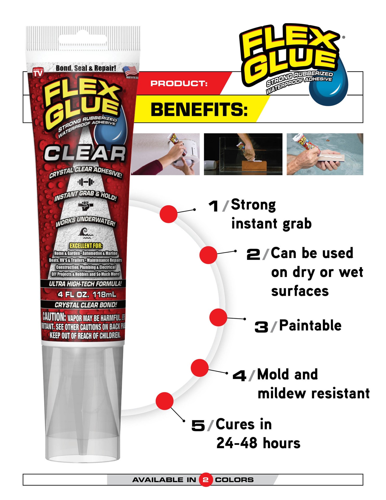 slide 6 of 6, Flex Glue Mini Rubber Clear Multi-use Interior/Exterior Construction Adhesive ( 0.6-fl oz Fluid Oz), 1 ct