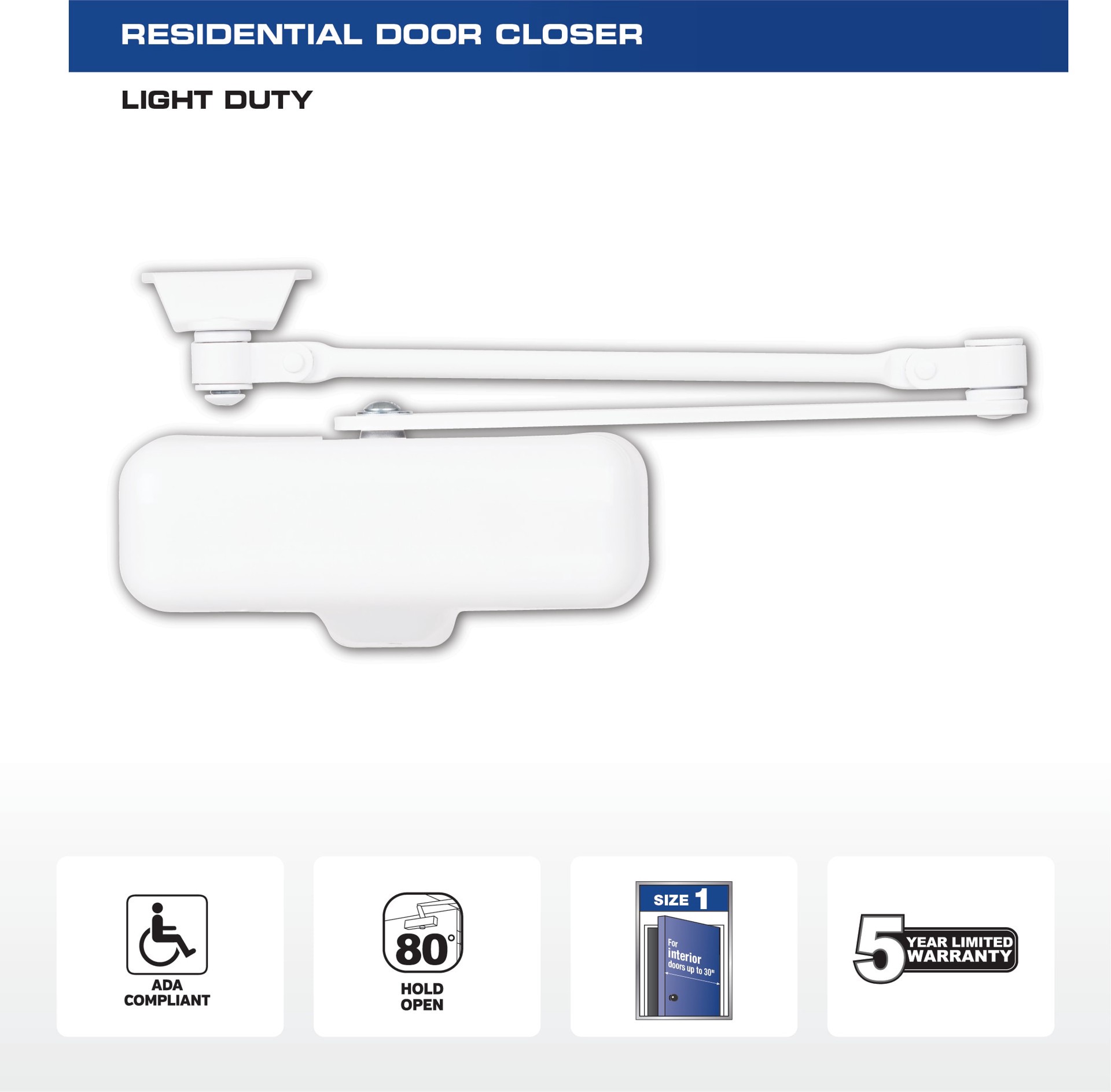 slide 1 of 6, BRINKS COMMERCIAL Light Duty White Residential Door Closer, 1 ct