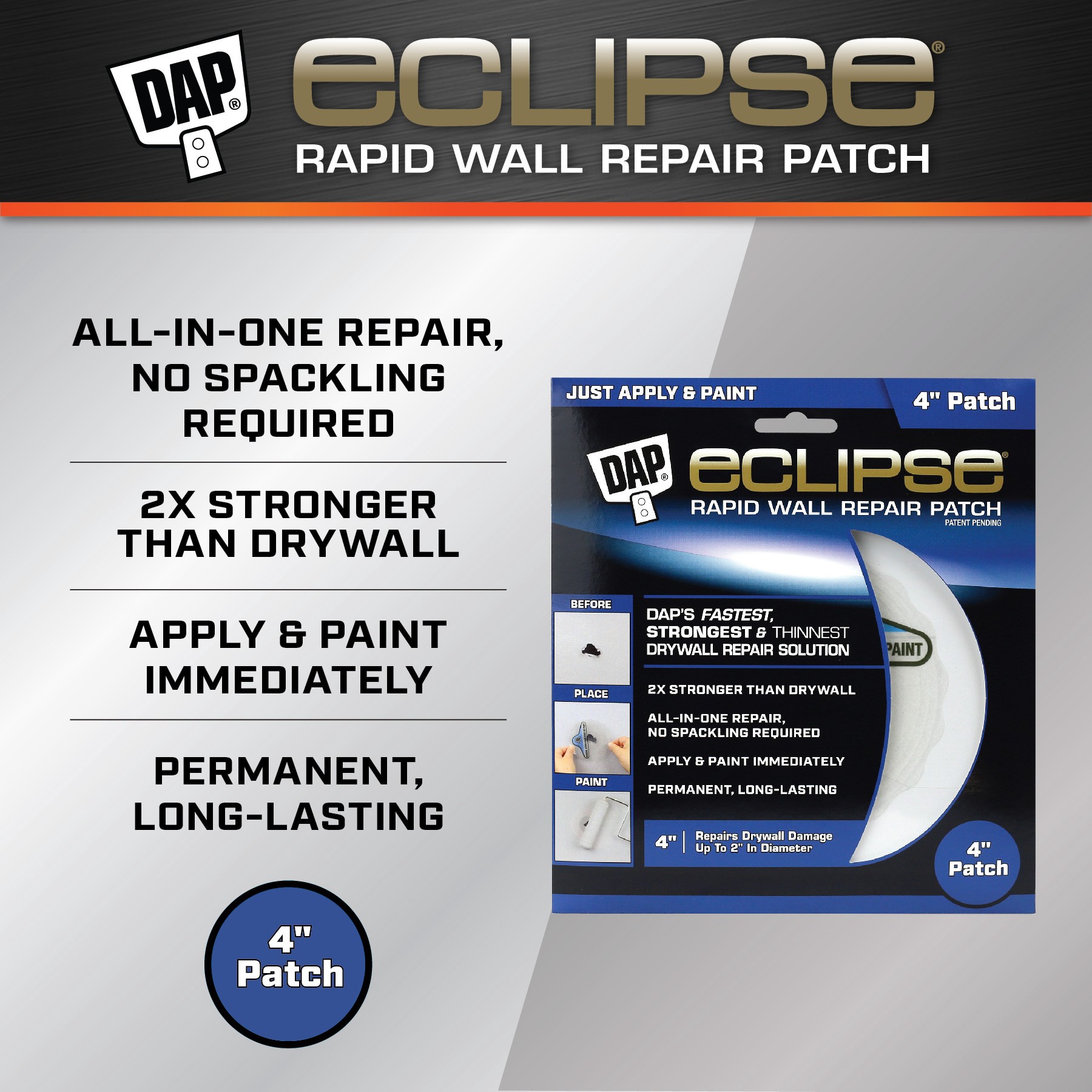 slide 2 of 6, DAP Plastic 4-in x 4-in Drywall Repair Patch, 1 ct