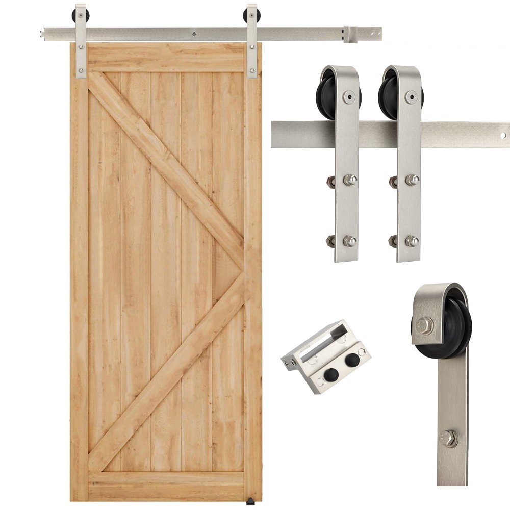 slide 4 of 6, RELIABILT 78-in Satin nickel Indoor J-strap Single Barn door hardware kit, 1 ct