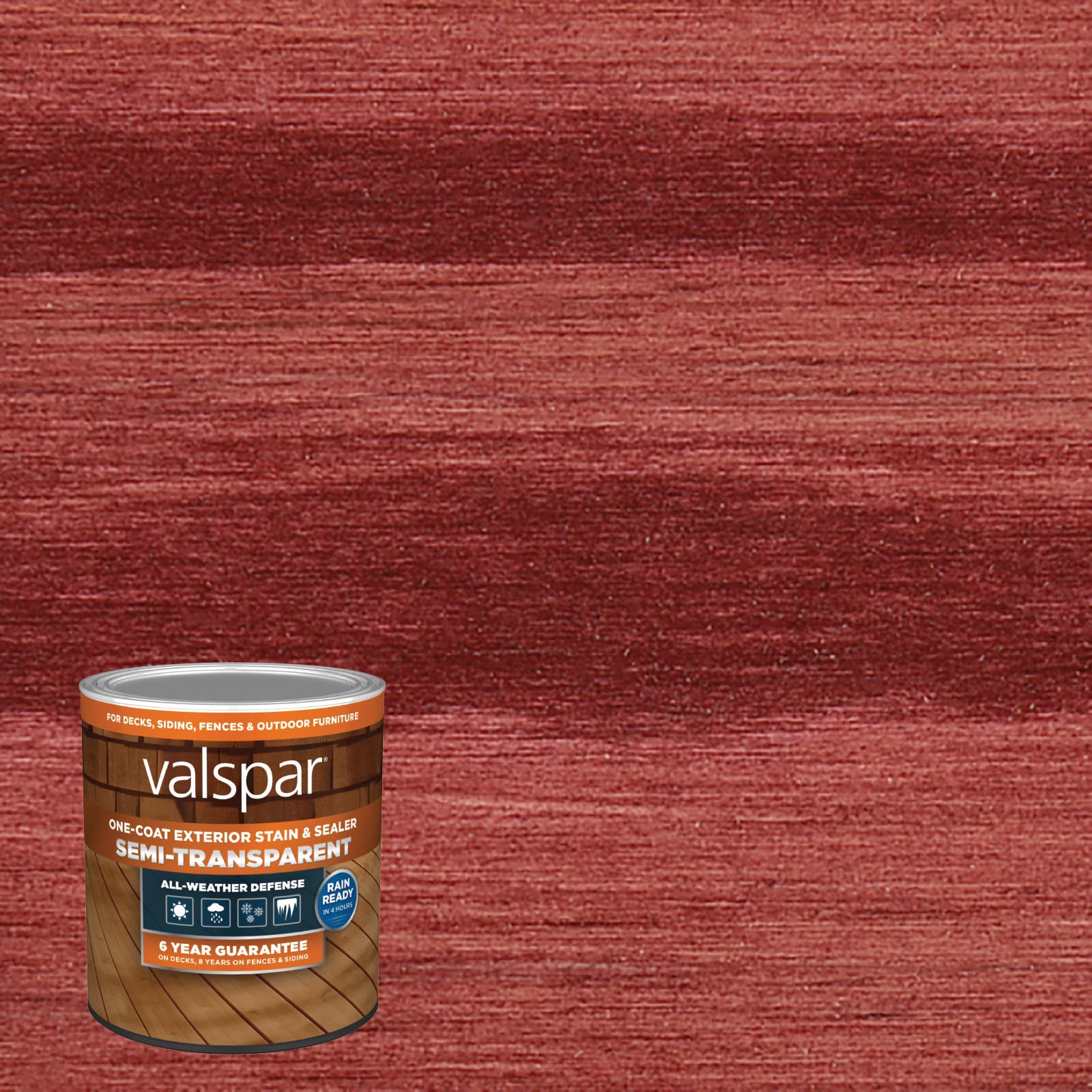 slide 1 of 6, Valspar Royal Garnet Semi-transparent Exterior Wood Stain and Sealer in One ( 1-quart ), 1 ct
