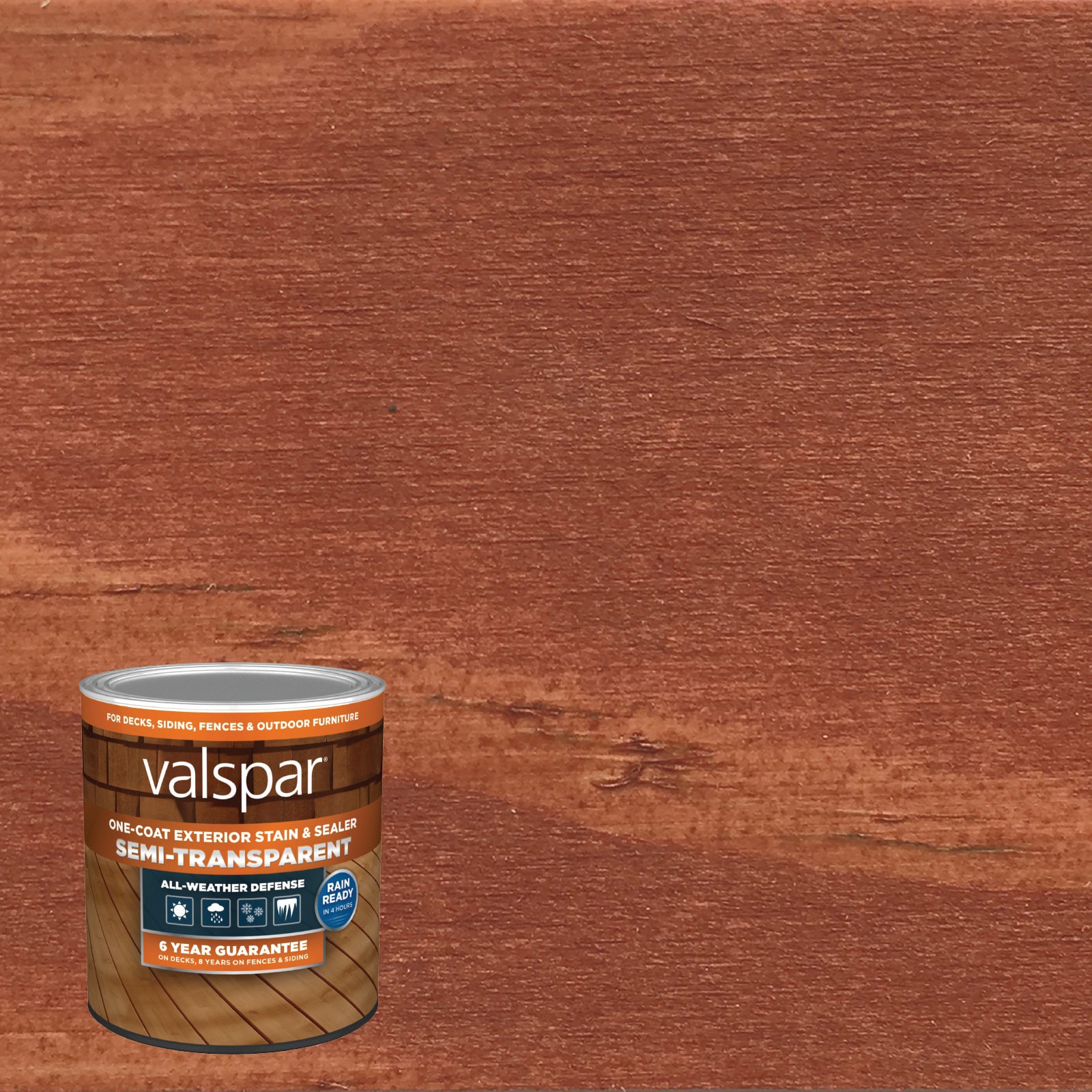slide 1 of 6, Valspar Badlands Red Semi-transparent Exterior Wood Stain and Sealer in One ( 1-quart ), 1 ct