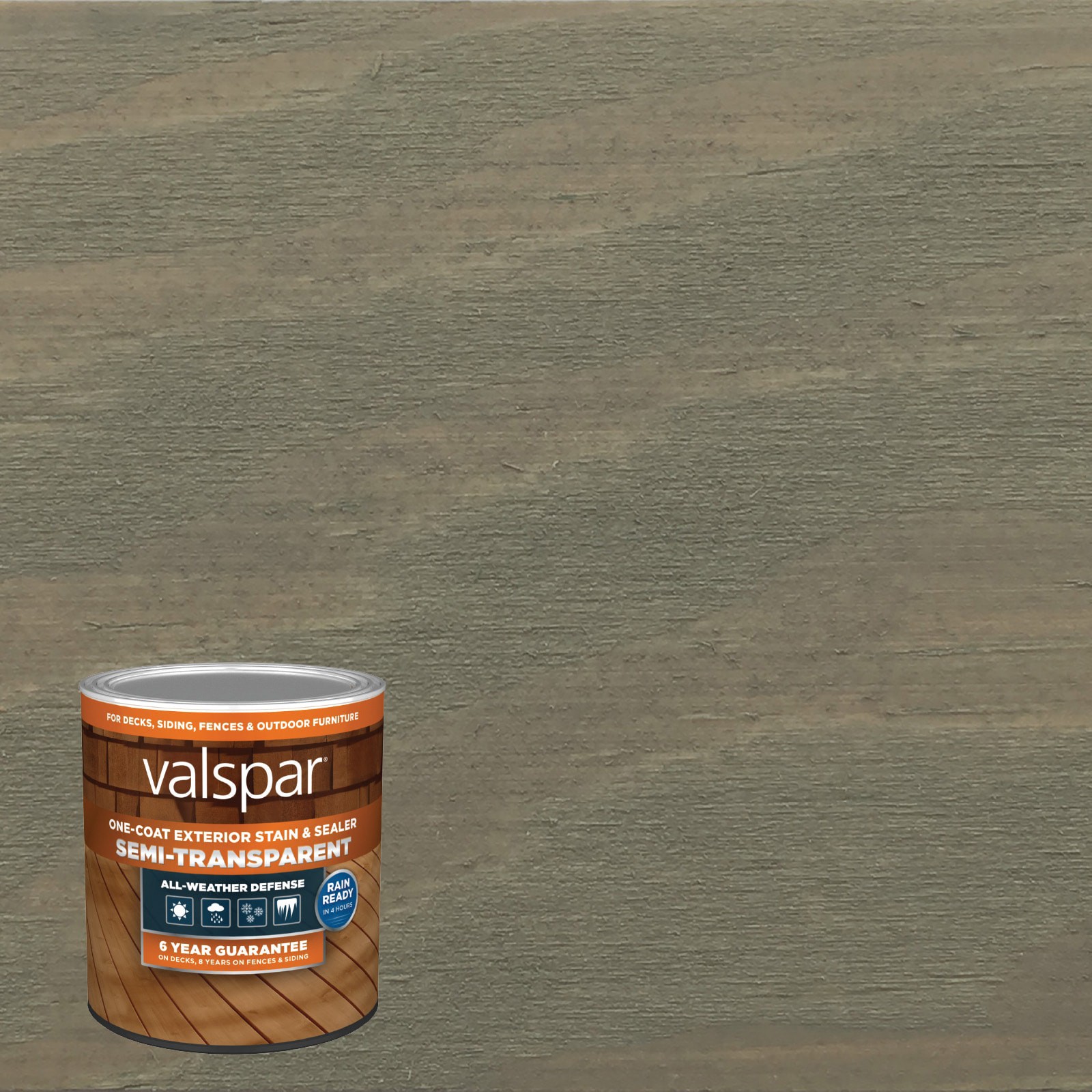 slide 1 of 6, Valspar Cilantro Semi-transparent Exterior Wood Stain and Sealer in One ( 1-quart ), 1 ct