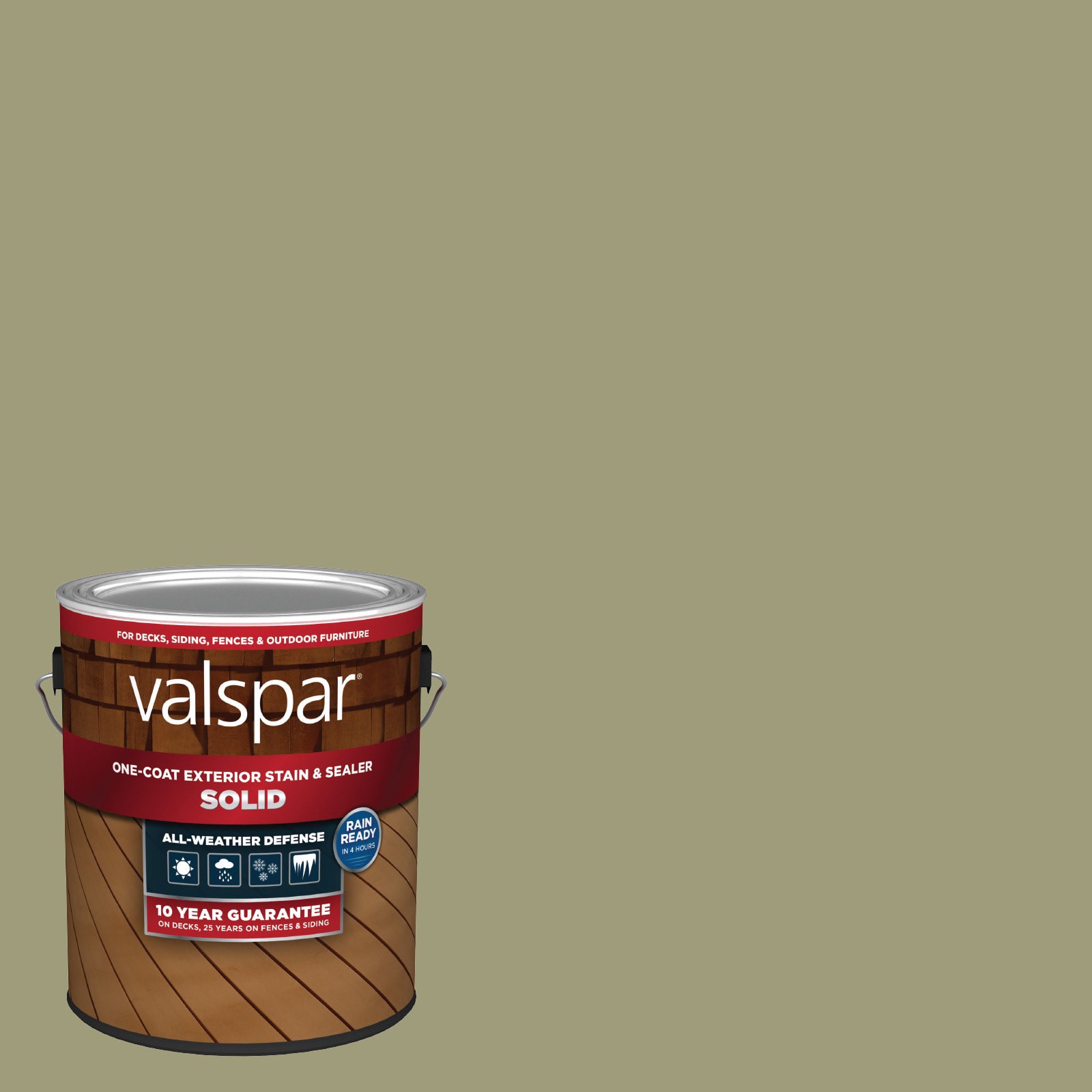 slide 1 of 6, Valspar Cilantro Solid Exterior Wood Stain and Sealer (1-Gallon), 