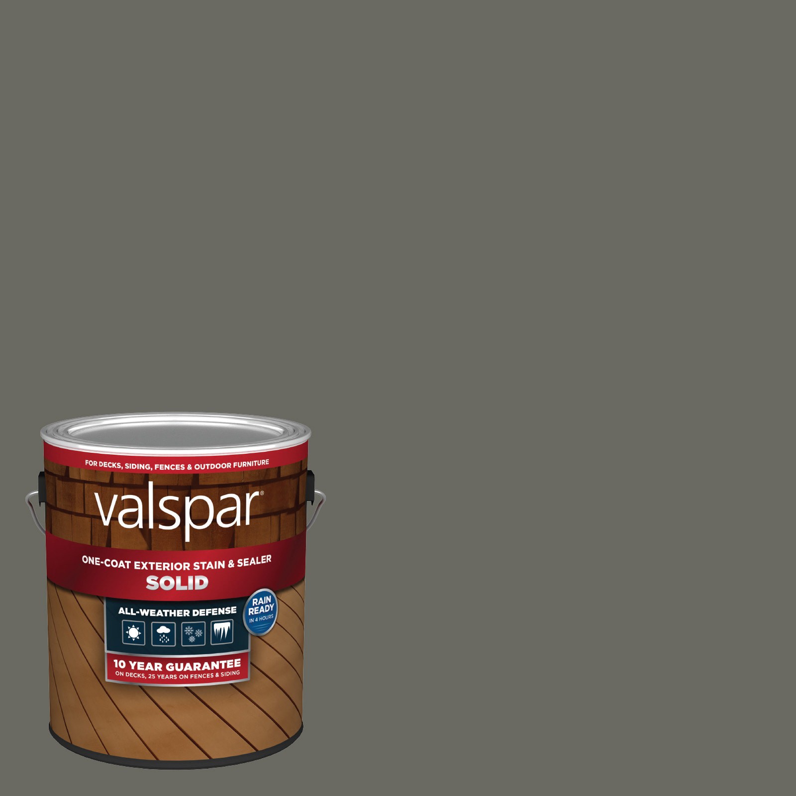 slide 1 of 6, Valspar Colonial Pewter Solid Exterior Wood Stain and Sealer (1-Gallon), 
