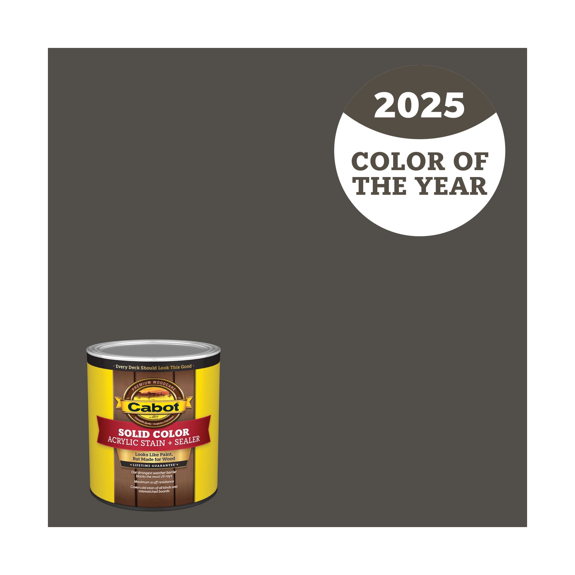slide 1 of 6, Cabot 2025 Color of the Year Burnt Hickory Solid Exterior Wood Stain and Sealer in One ( 1-quart ), 1 ct