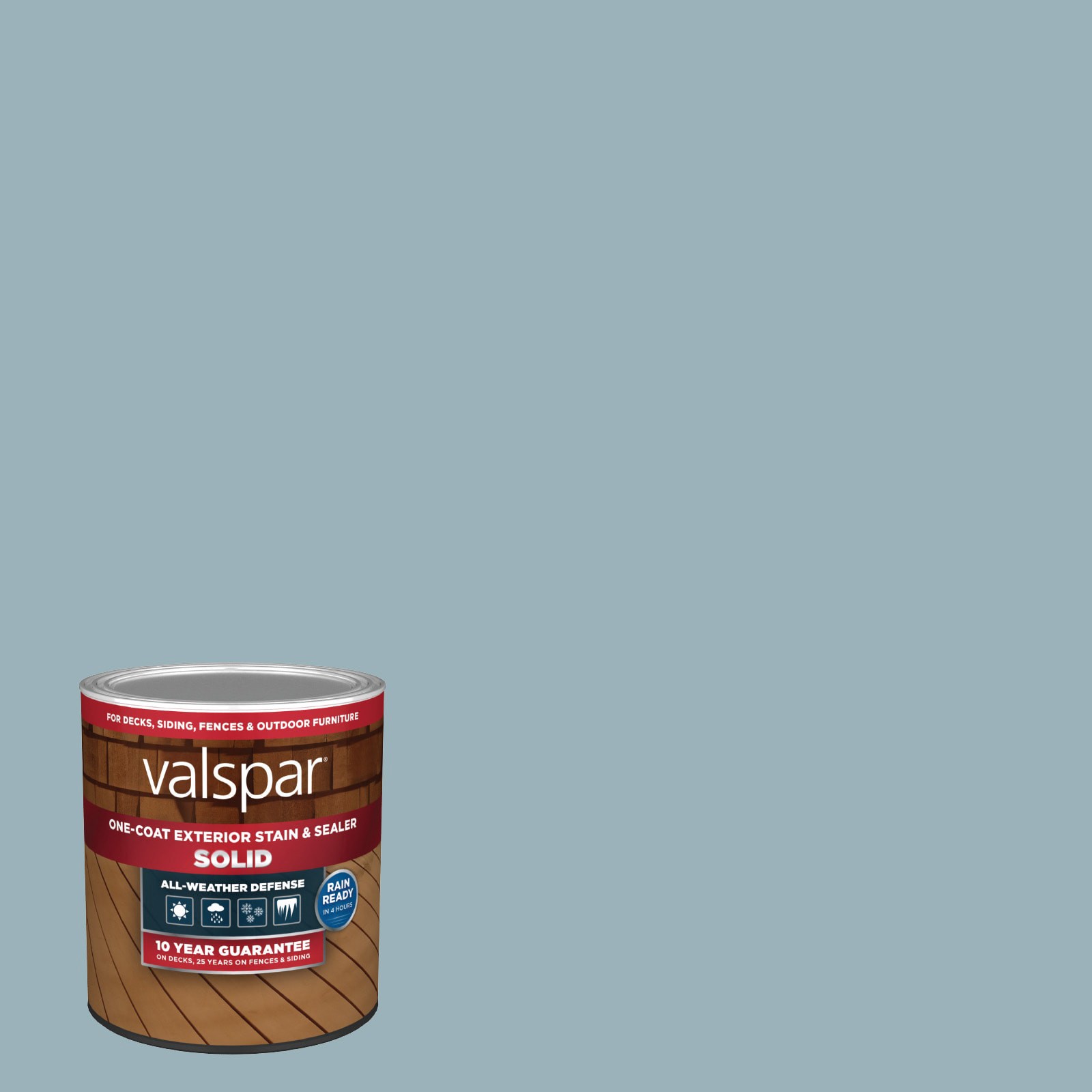 slide 1 of 6, Valspar Uniform Blue Solid Exterior Wood Stain and Sealer in One ( 1-quart ), 1 ct