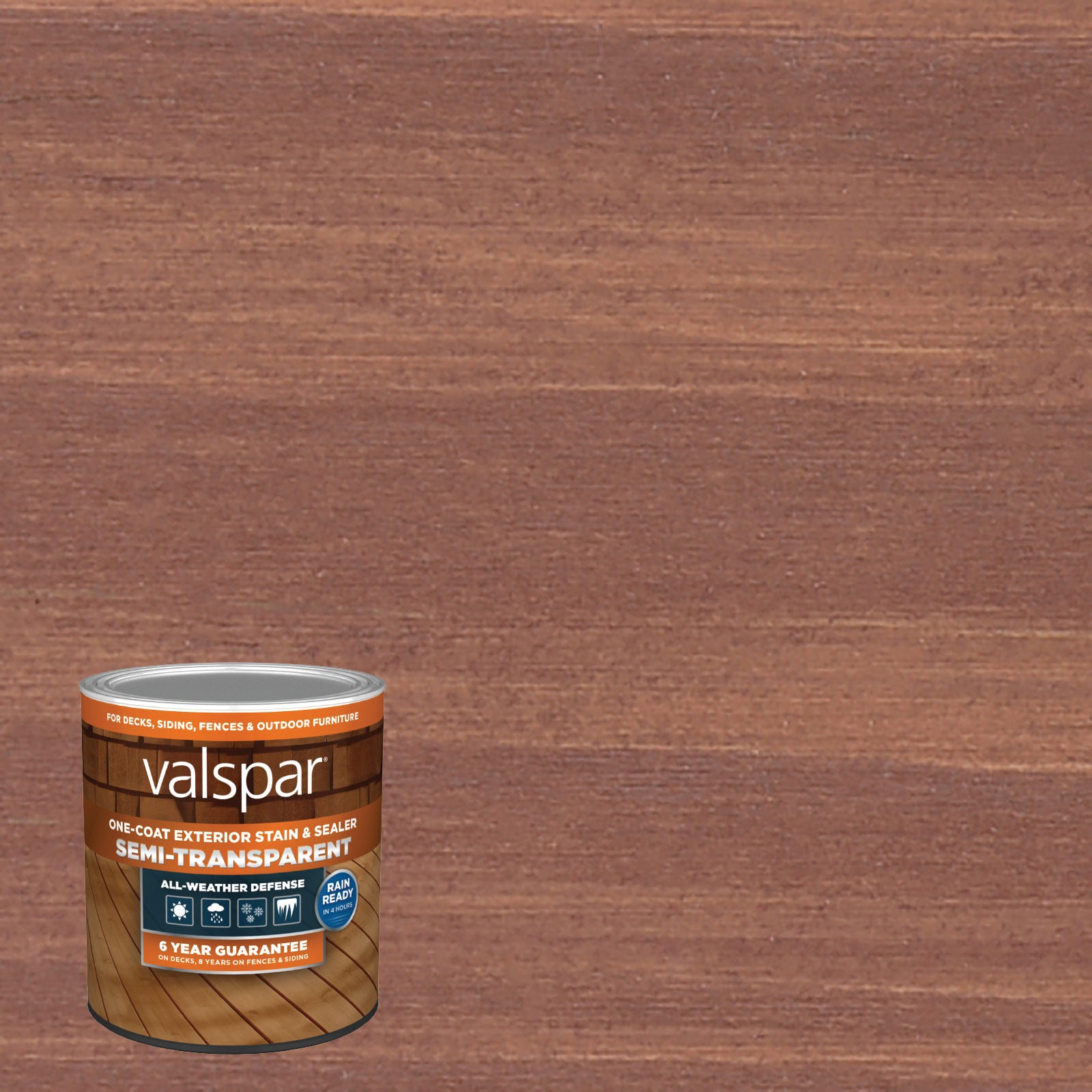 slide 1 of 6, Valspar Western Clay Semi-transparent Exterior Wood Stain and Sealer in One ( 1-quart ), 1 ct