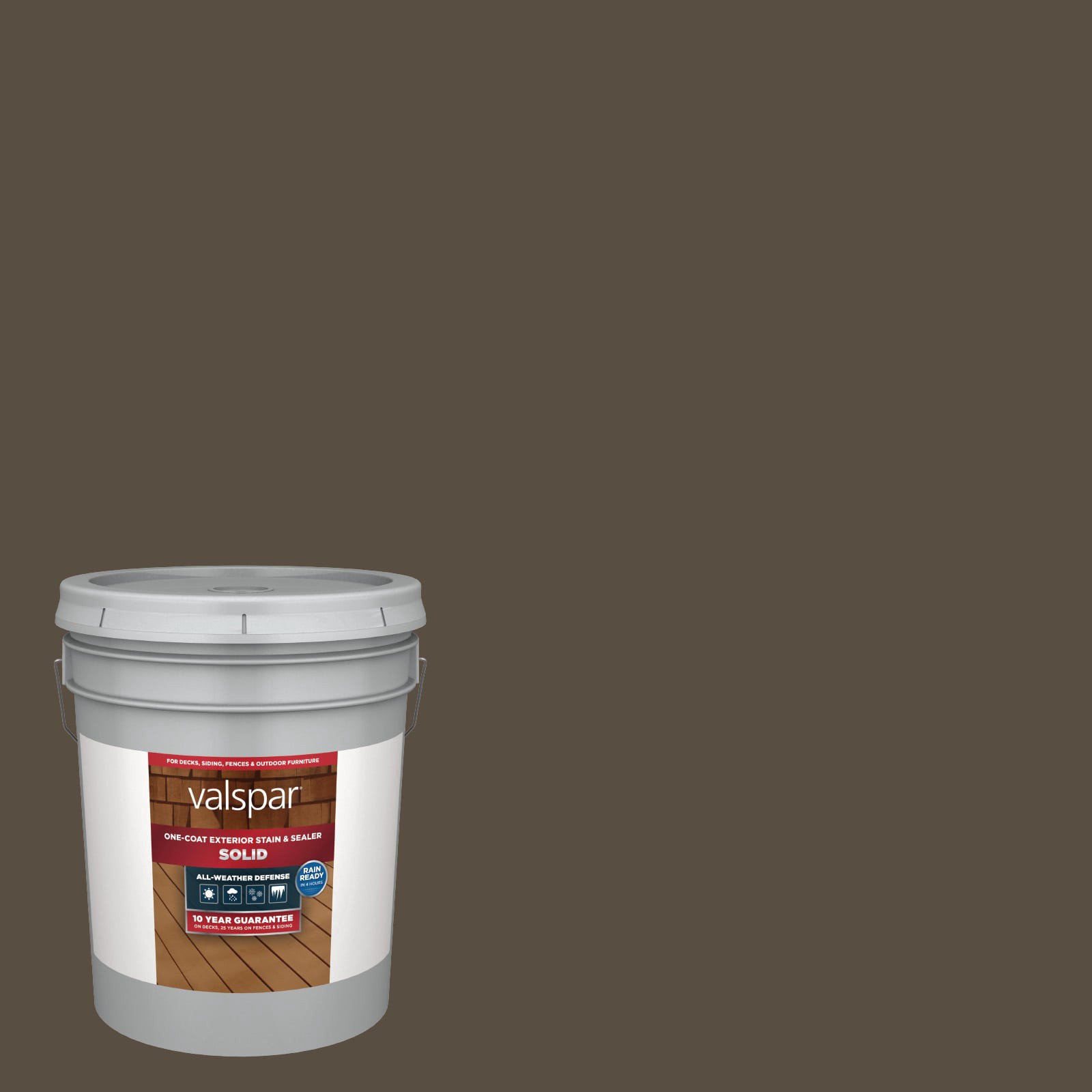 slide 1 of 6, Valspar October Brown Solid Exterior Wood Stain and Sealer in One ( 5-gallon ), 1 ct
