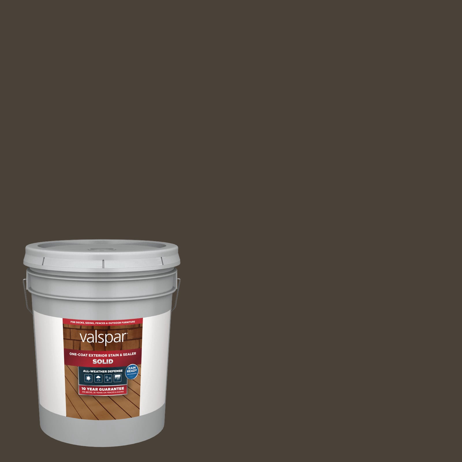 slide 1 of 6, Valspar Wellington Brown Solid Exterior Wood Stain and Sealer in One ( 5-gallon ), 1 ct