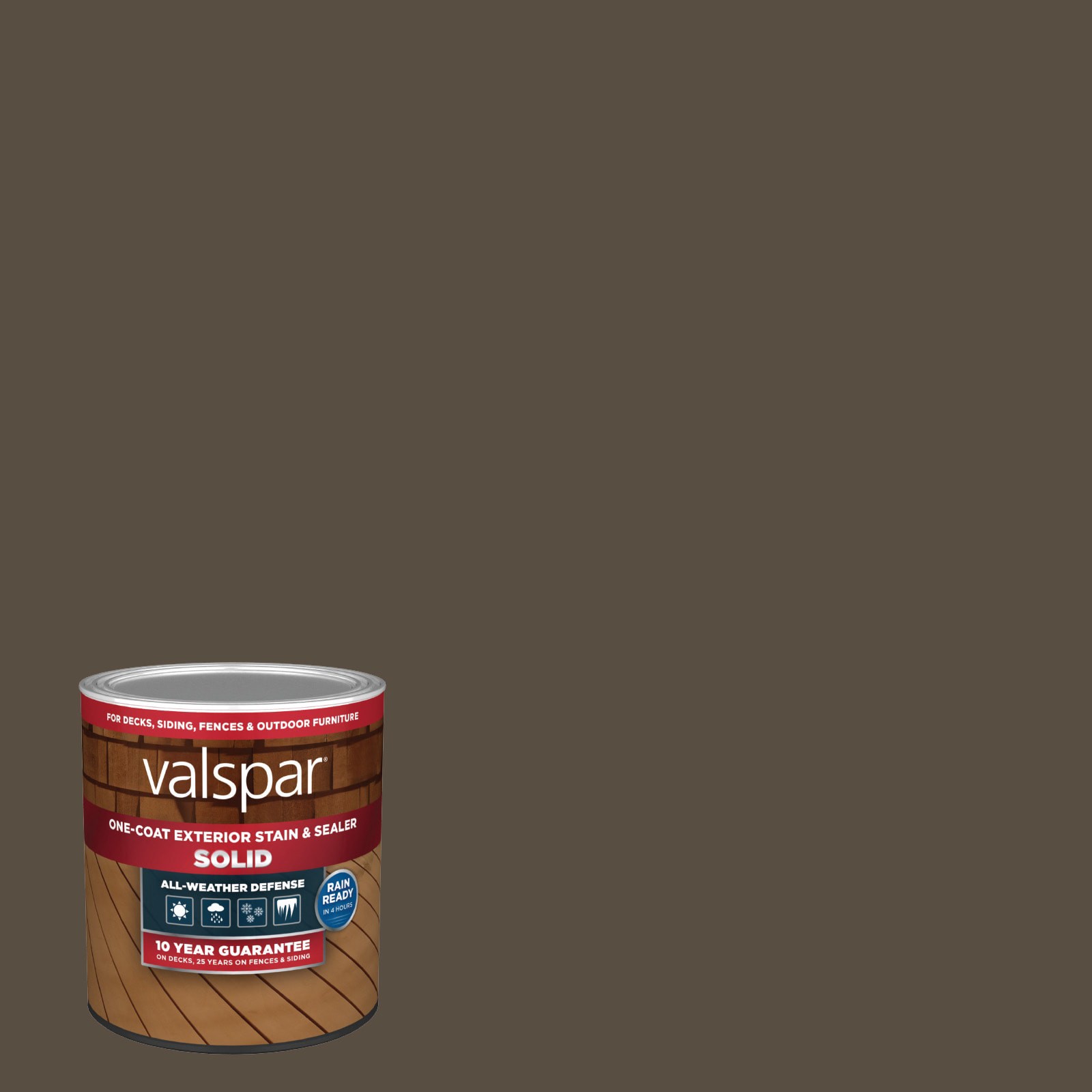 slide 1 of 6, Valspar October Brown Solid Exterior Wood Stain and Sealer in One ( 1-quart ), 1 ct