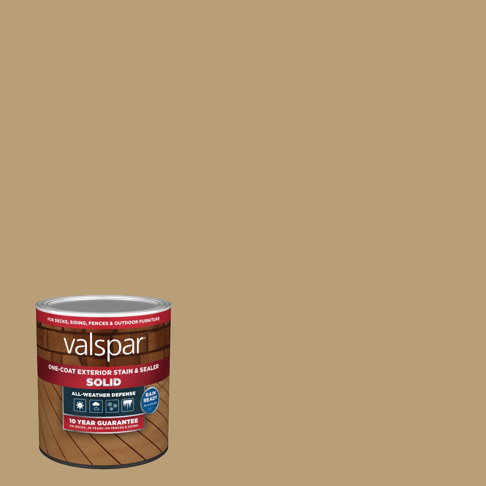 slide 1 of 6, Valspar Quiet Chamois Solid Exterior Wood Stain and Sealer in One ( 1-quart ), 1 ct
