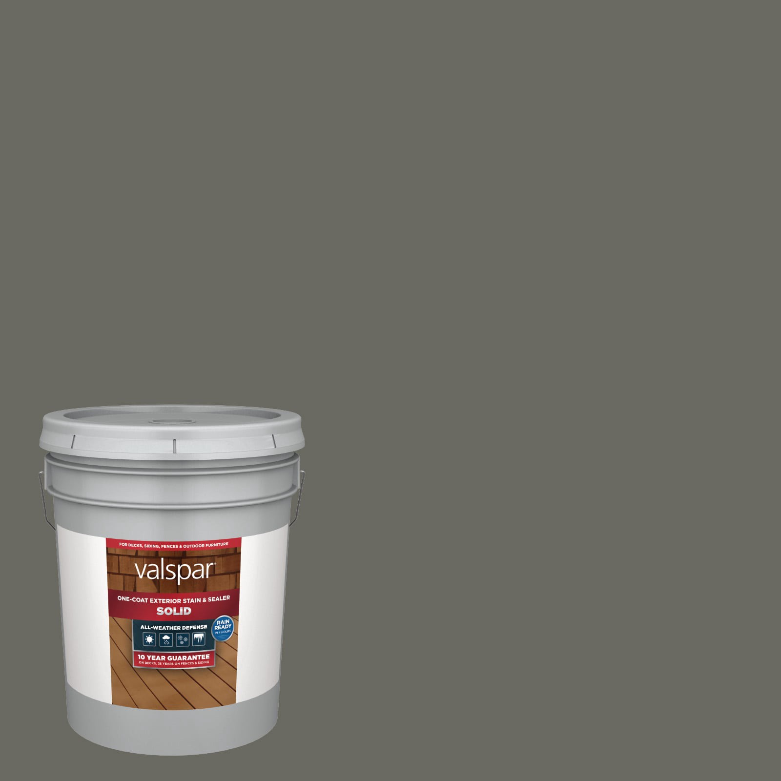 slide 1 of 6, Valspar Colonial Pewter Solid Exterior Wood Stain and Sealer in One ( 5-gallon ), 1 ct