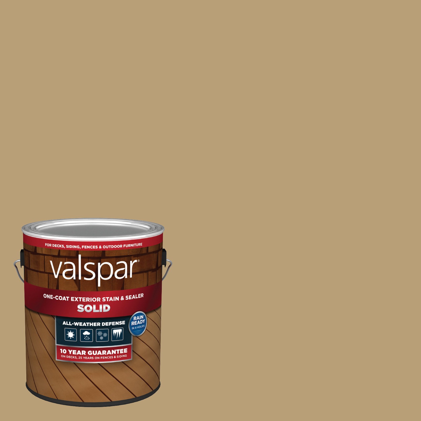 slide 1 of 6, Valspar Quiet Chamois Solid Exterior Wood Stain and Sealer (1-Gallon), 