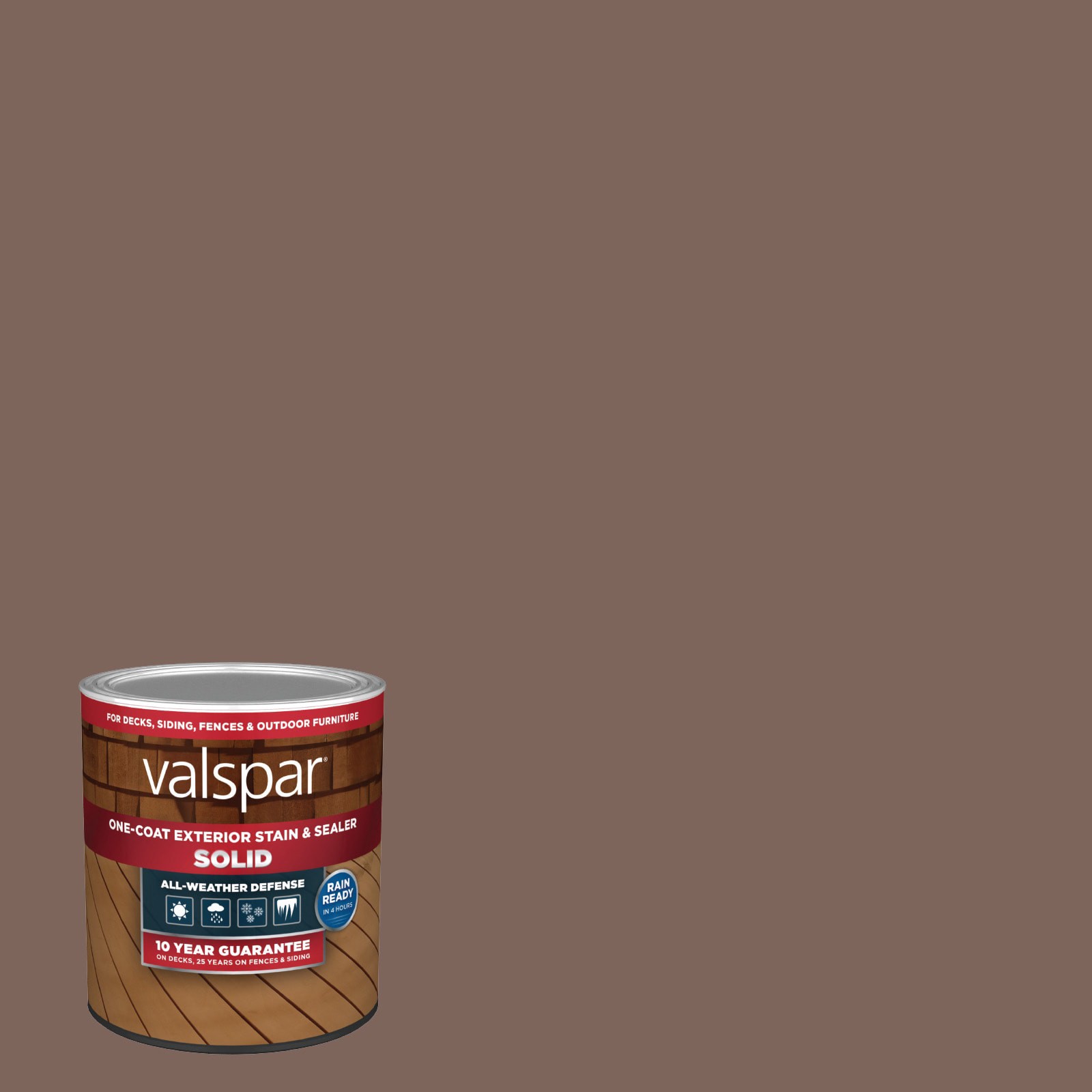slide 1 of 6, Valspar Zanzibar Spice Solid Exterior Wood Stain and Sealer in One ( 1-quart ), 1 ct