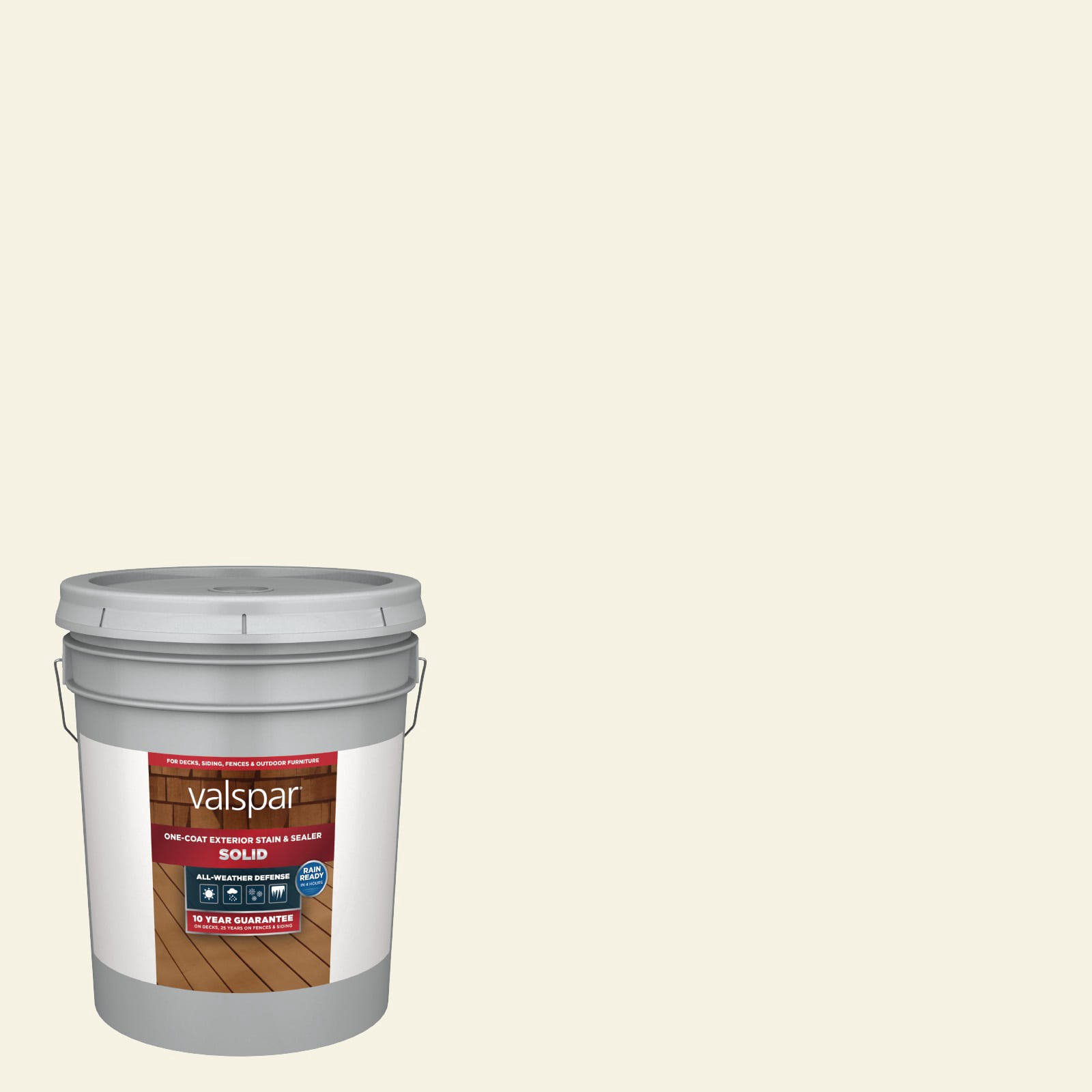 slide 1 of 6, Valspar All-Weather White Solid Exterior Wood Stain and Sealer in One ( 5-gallon ), 1 ct