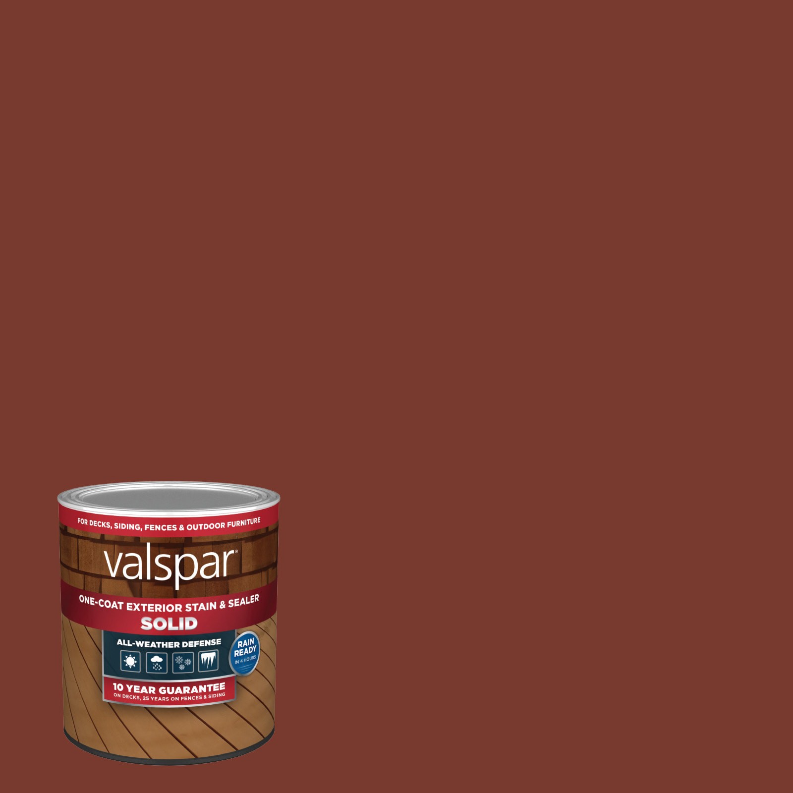 slide 1 of 6, Valspar Sunlit Copper Solid Exterior Wood Stain and Sealer in One ( 1-quart ), 1 ct