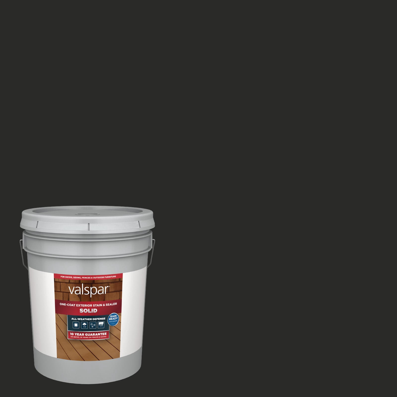 slide 1 of 6, Valspar Darkest Night Solid Exterior Wood Stain and Sealer in One ( 5-gallon ), 1 ct