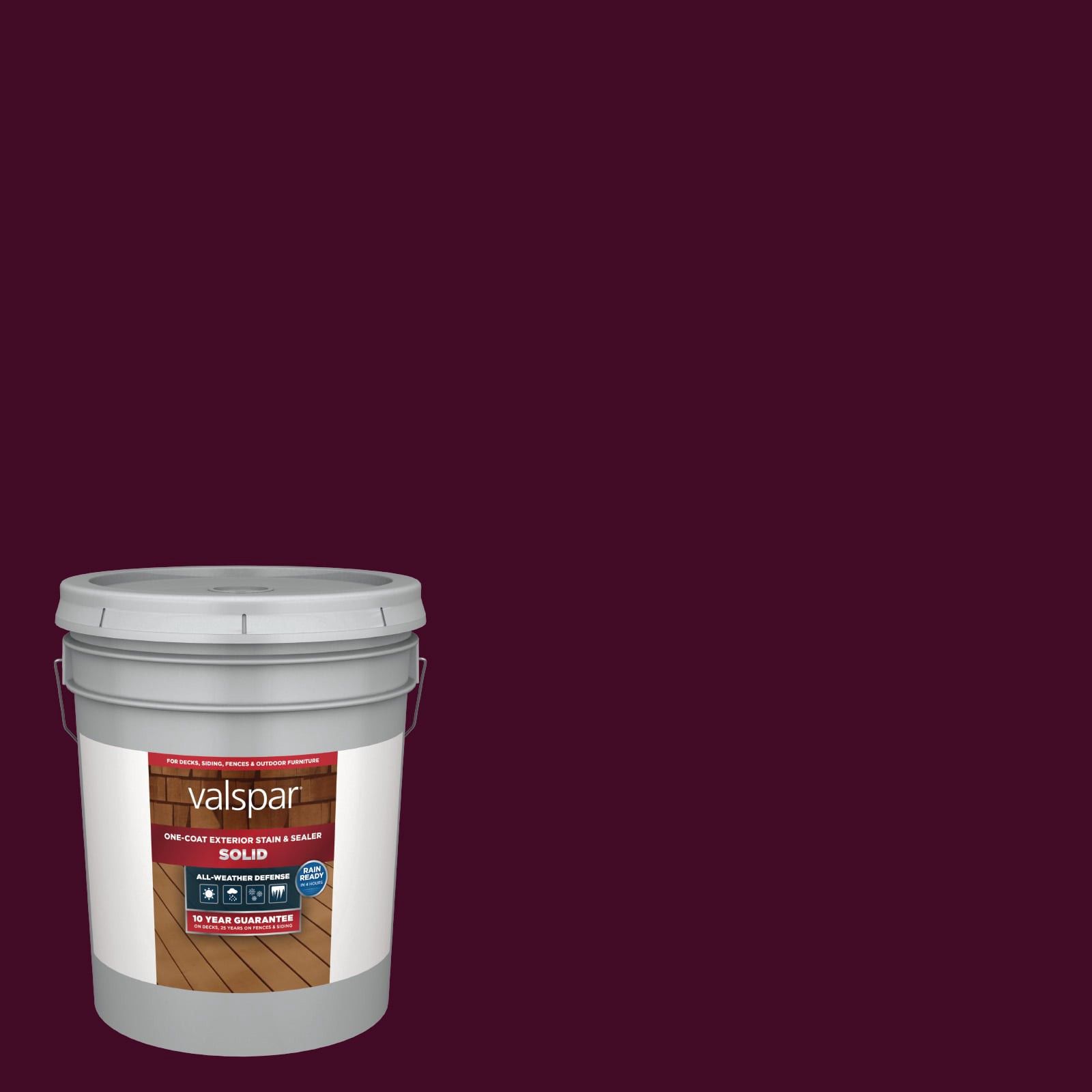 slide 1 of 6, Valspar Royal Garnet Solid Exterior Wood Stain and Sealer in One ( 5-gallon ), 1 ct
