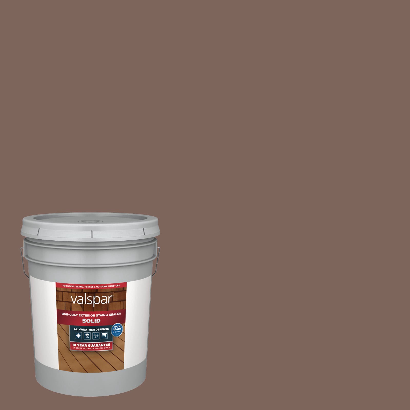 slide 1 of 6, Valspar Zanzibar Spice Solid Exterior Wood Stain and Sealer in One ( 5-gallon ), 1 ct