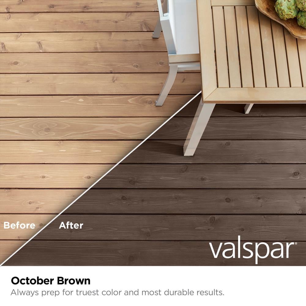 slide 2 of 6, Valspar October Brown Semi-transparent Exterior Wood Stain and Sealer in One ( 1-quart ), 1 ct