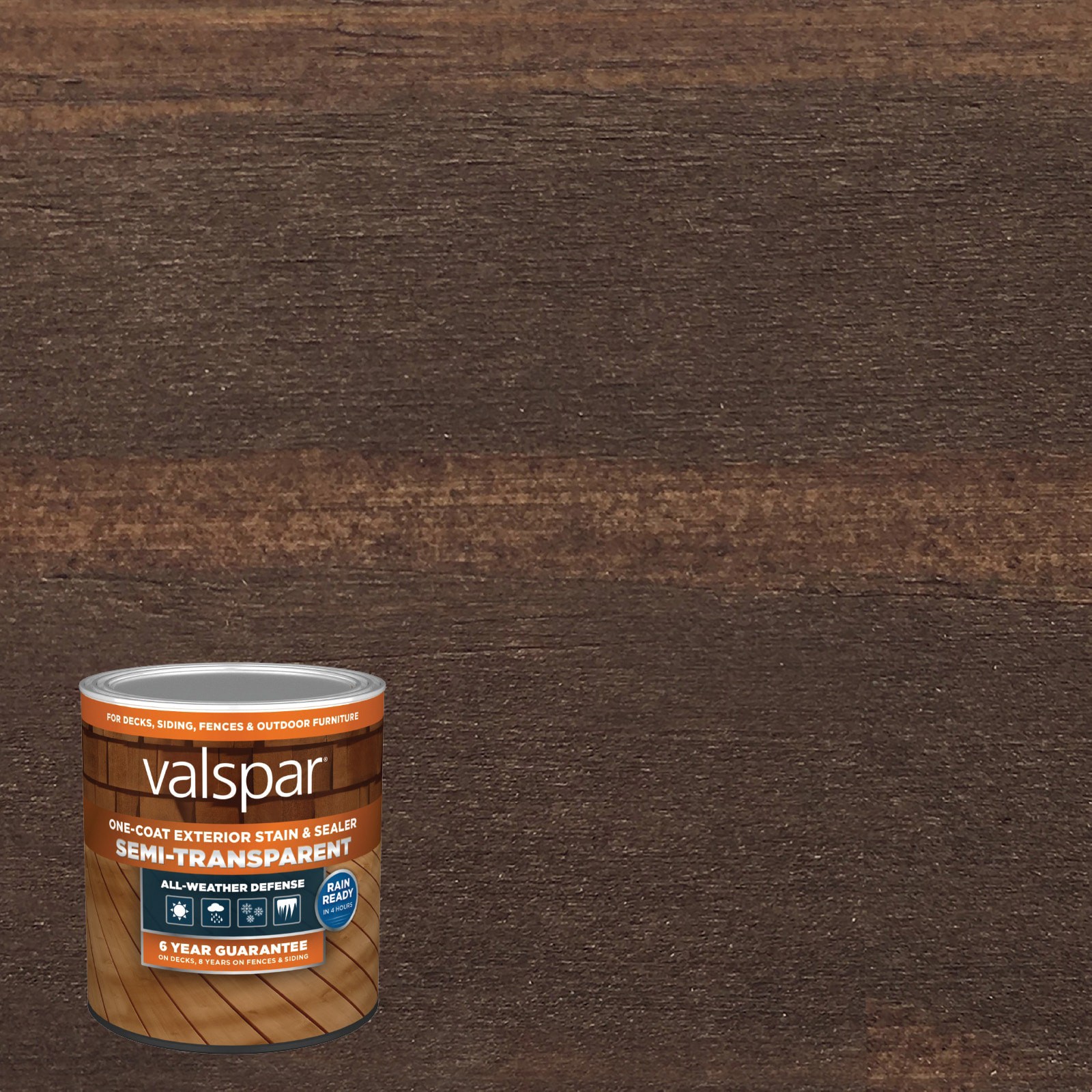 slide 1 of 6, Valspar October Brown Semi-transparent Exterior Wood Stain and Sealer in One ( 1-quart ), 1 ct