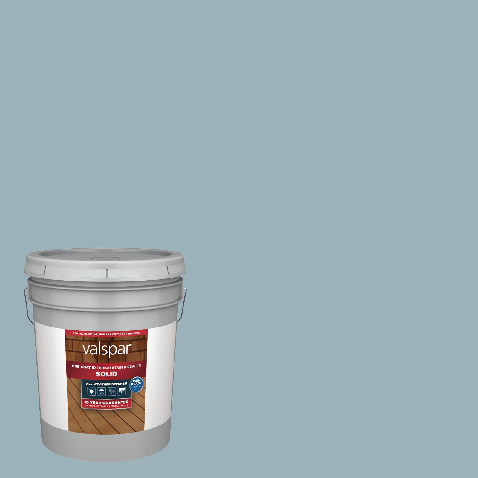 slide 1 of 6, Valspar Uniform Blue Solid Exterior Wood Stain and Sealer in One ( 5-gallon ), 1 ct