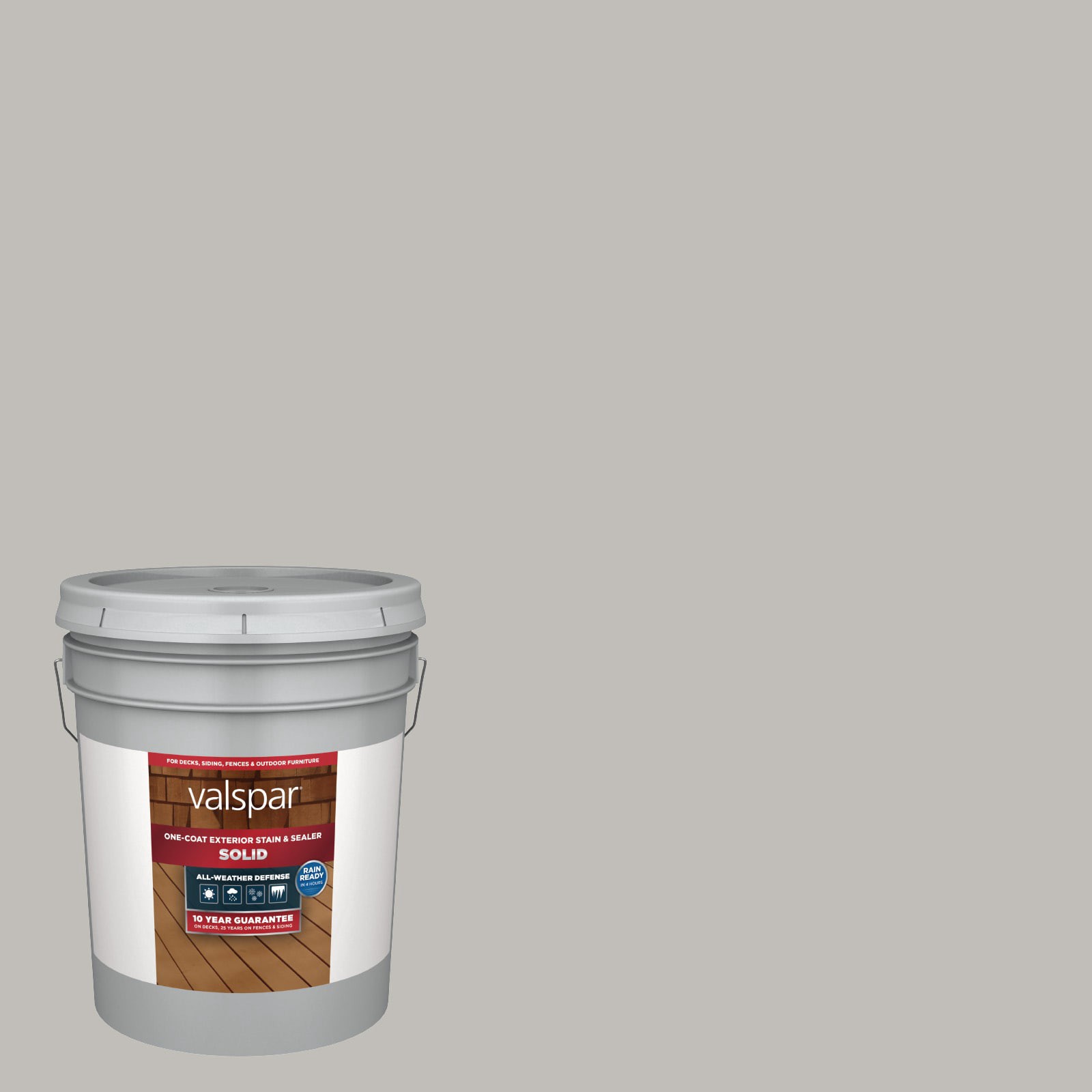 slide 1 of 6, Valspar Cottage Gray Solid Exterior Wood Stain and Sealer in One ( 5-gallon ), 1 ct