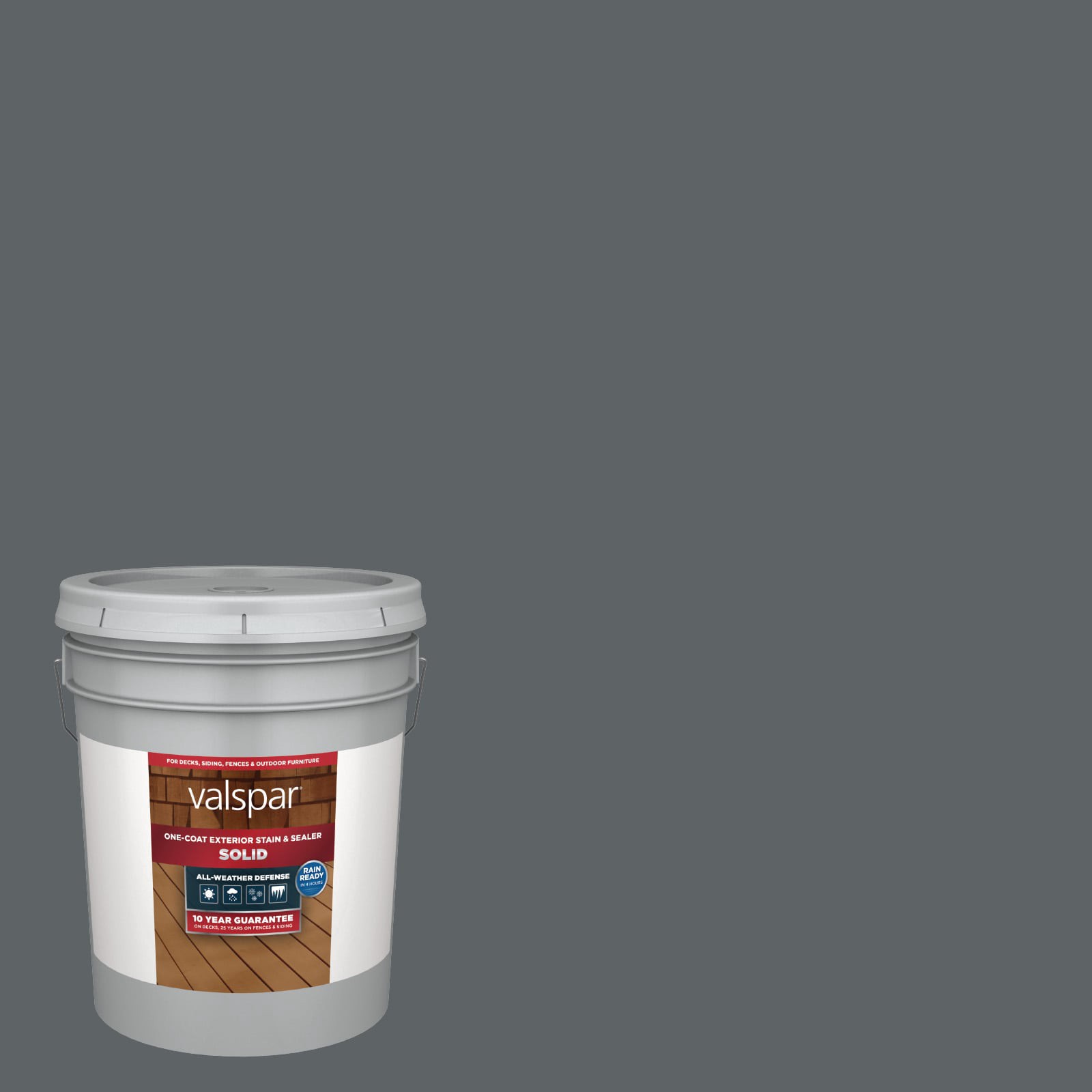 slide 1 of 6, Valspar Smoke Signal Solid Exterior Wood Stain and Sealer in One ( 5-gallon ), 1 ct