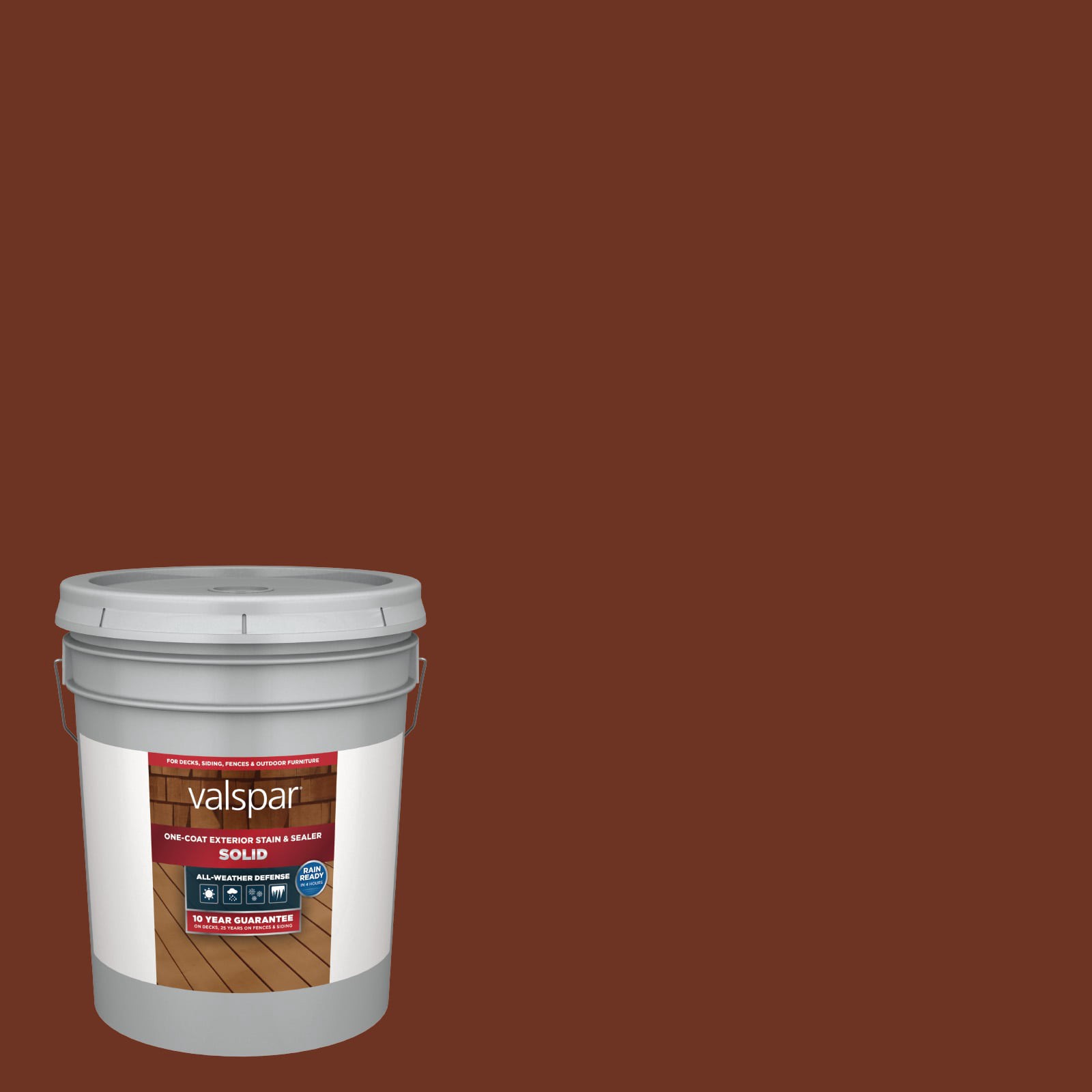 slide 1 of 6, Valspar Badlands Red Solid Exterior Wood Stain and Sealer in One ( 5-gallon ), 1 ct