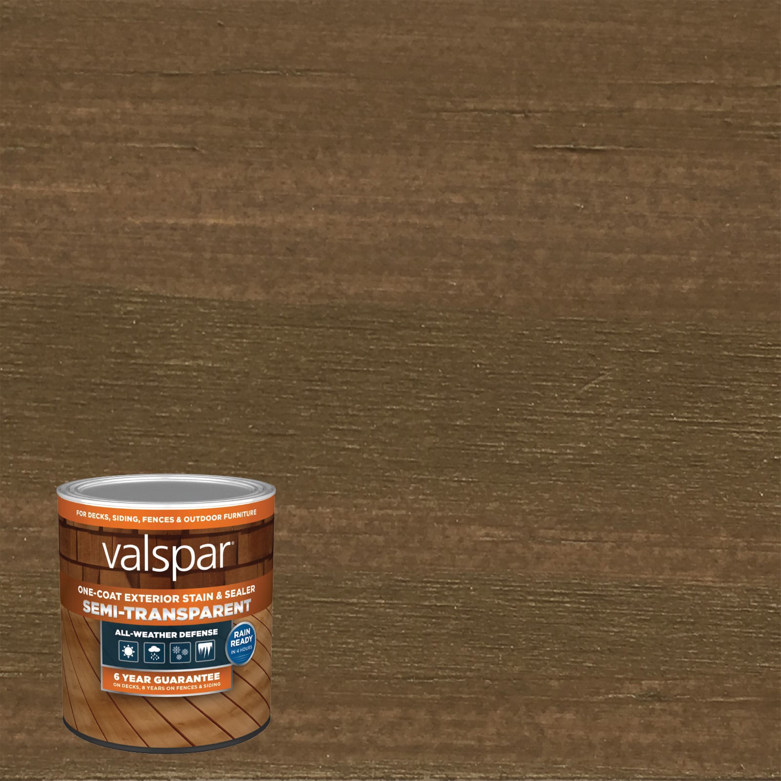 slide 1 of 6, Valspar Spicy Brown Semi-transparent Exterior Wood Stain and Sealer in One ( 1-quart ), 1 ct