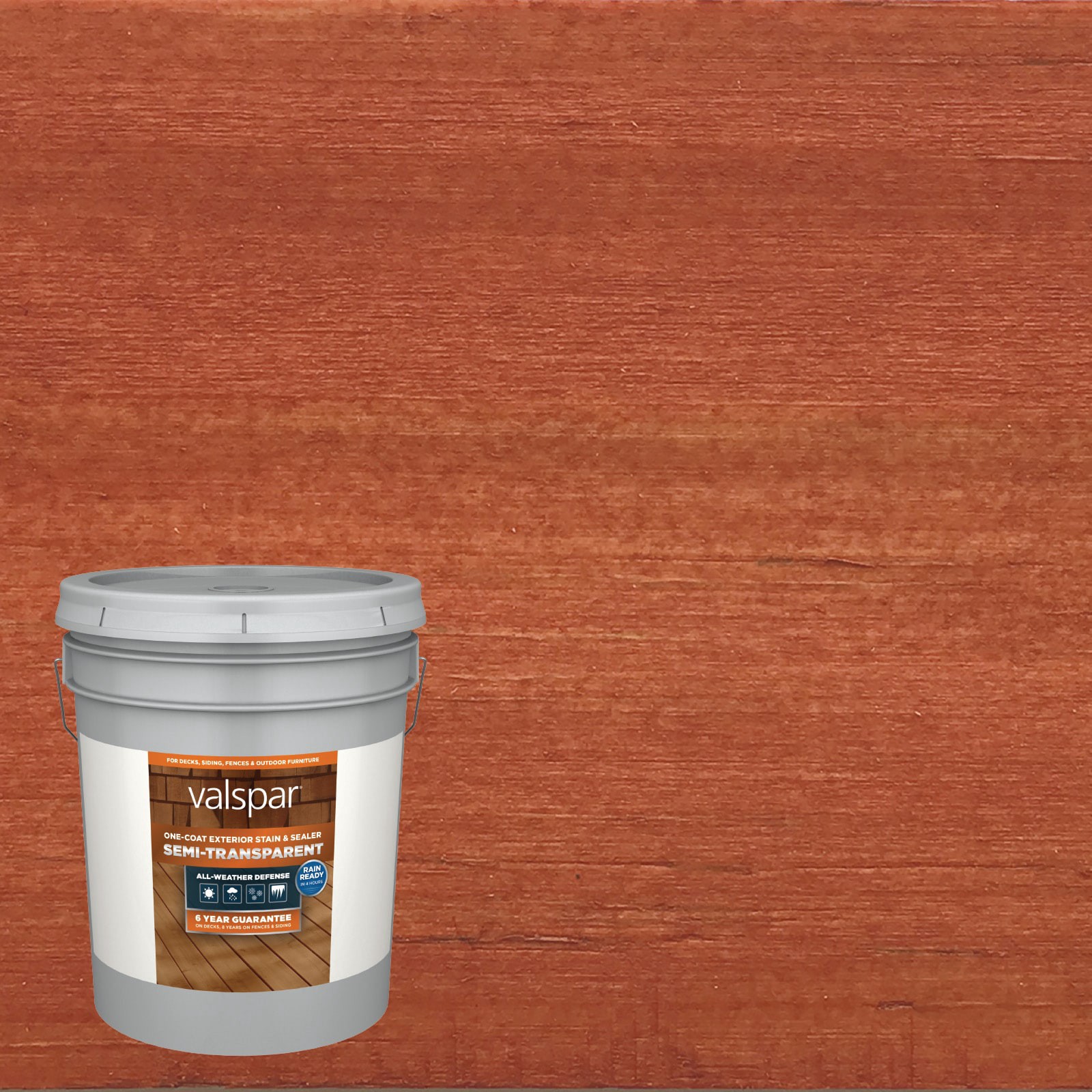 slide 1 of 6, Valspar Sunlit Copper Semi-transparent Exterior Wood Stain and Sealer (5-Gallon), 