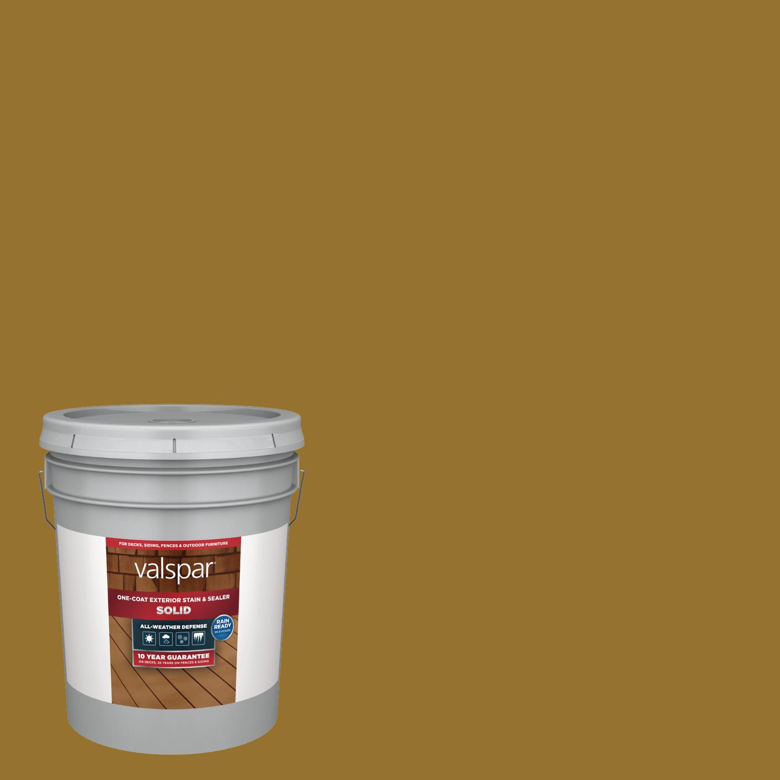 slide 1 of 6, Valspar Hot Curry Solid Exterior Wood Stain and Sealer in One ( 5-gallon ), 1 ct