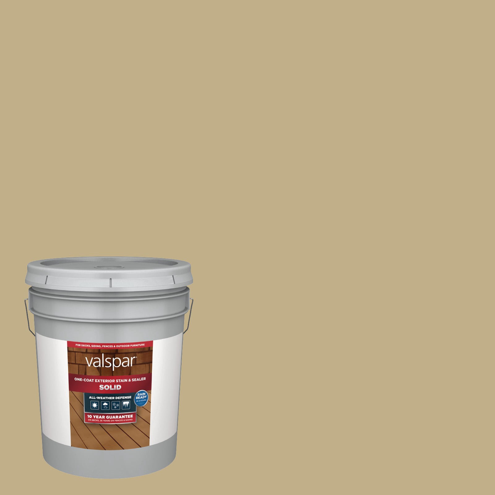 slide 1 of 6, Valspar Greige Solid Exterior Wood Stain and Sealer in One ( 5-gallon ), 1 ct