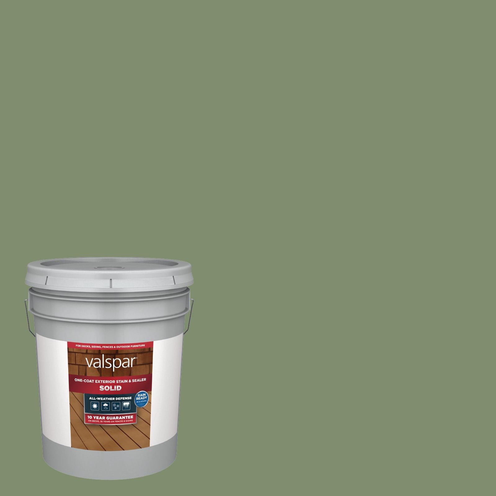 slide 1 of 6, Valspar Forestland Solid Exterior Wood Stain and Sealer in One ( 5-gallon ), 1 ct