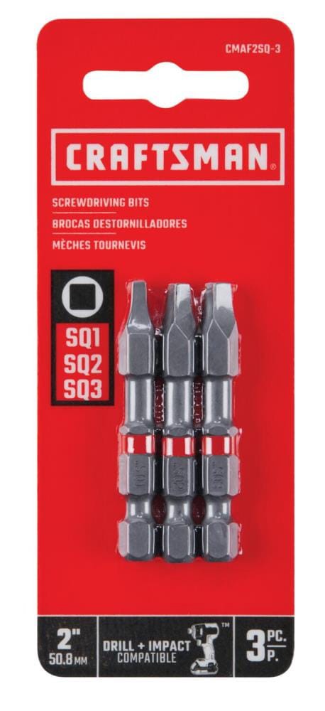 slide 3 of 5, CRAFTSMAN 2-in Square/Robertson Screwdriver Bit Set 3 -Piece, 1 ct
