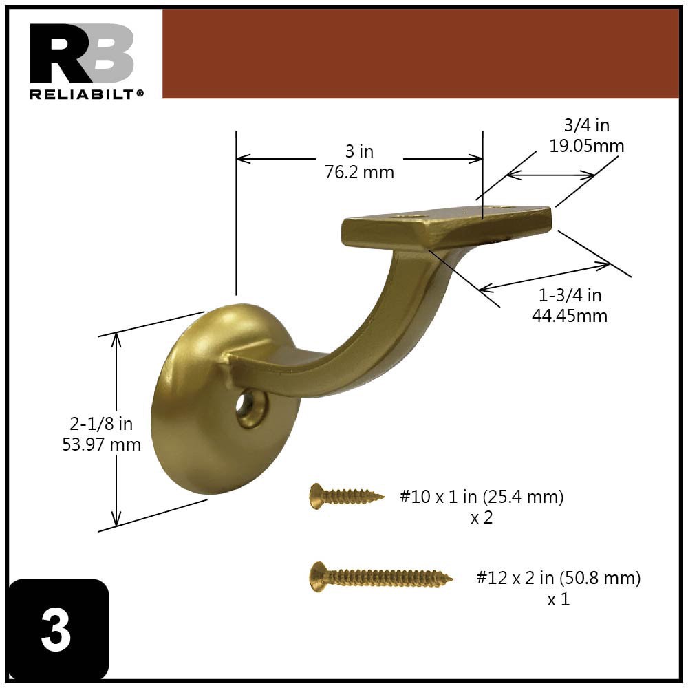 slide 3 of 6, RELIABILT 2.125-in x 3-in Champagne Painted Zinc alloy Interior Handrail bracket, 1 ct