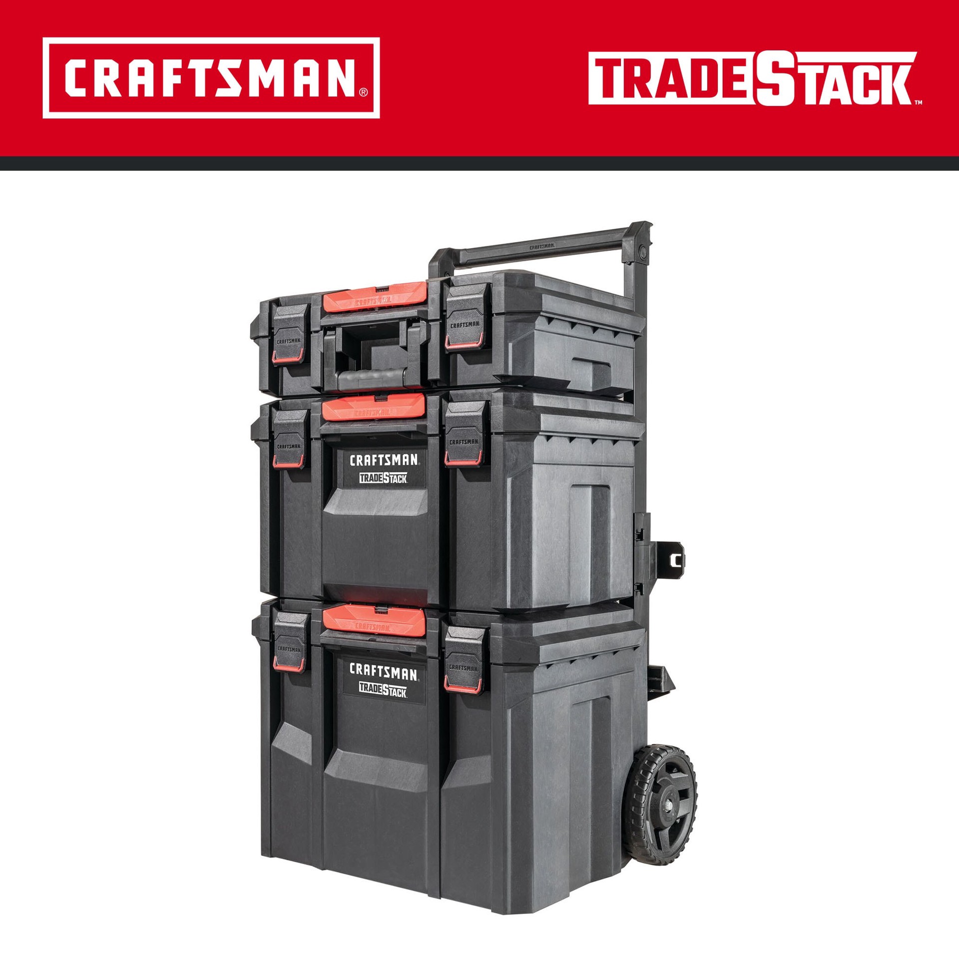 slide 2 of 6, CRAFTSMAN TRADESTACK 22-in W x 33.6-in H x 18-in D Red and Black Plastic Rolling Tool Box, 1 ct