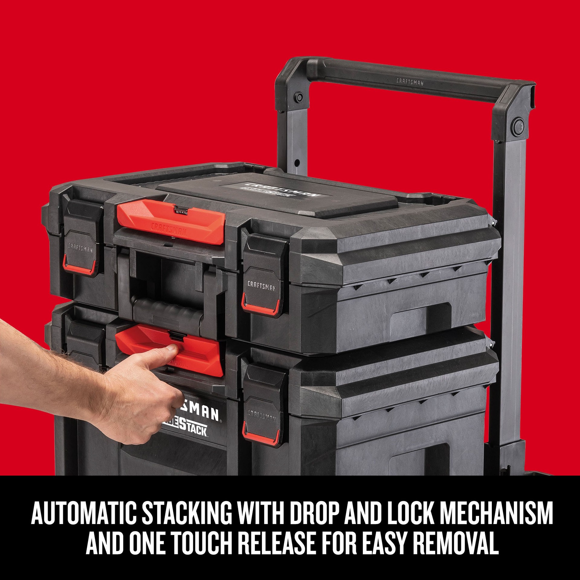 slide 5 of 6, CRAFTSMAN TRADESTACK 22-in W x 33.6-in H x 18-in D Red and Black Plastic Rolling Tool Box, 1 ct